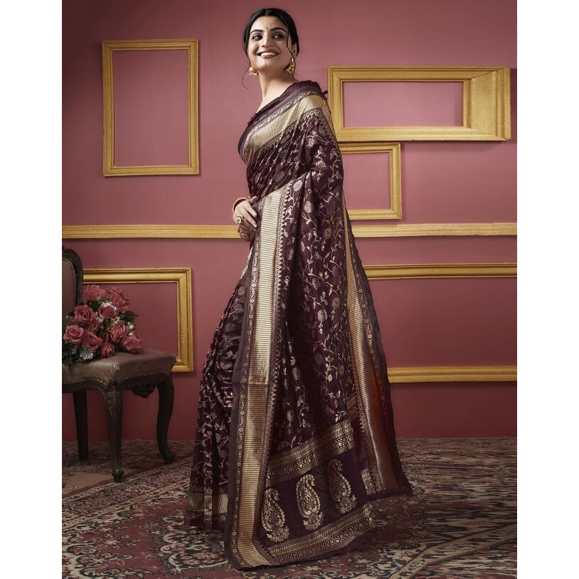 SIRIL Womens Art Silk Jacquard Saree With Unstitched Blouse Piece (3581S173_Maroon)