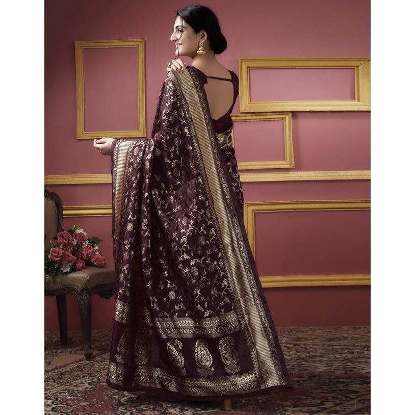 SIRIL Womens Art Silk Jacquard Saree With Unstitched Blouse Piece (3581S173_Maroon)