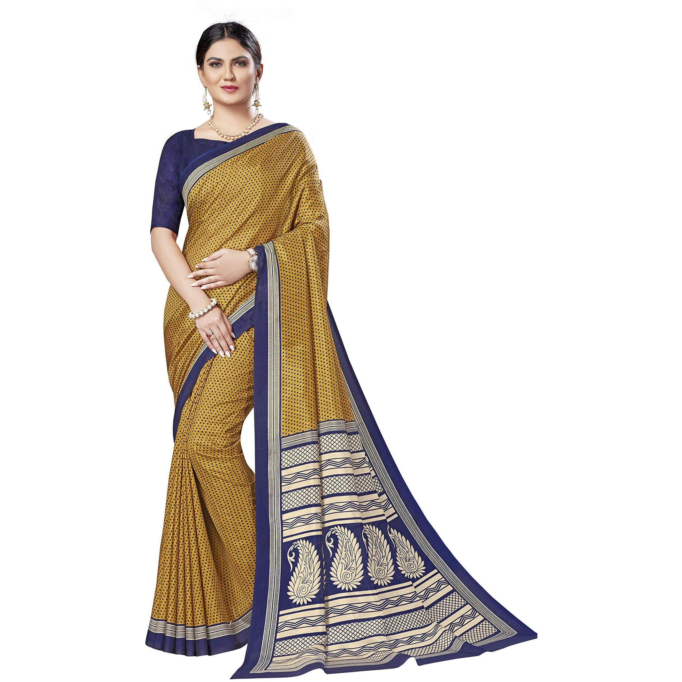 Vimla Womens Mustard Malgudi Art Silk Uniform Saree with Blouse Piece (2401_Yellow)