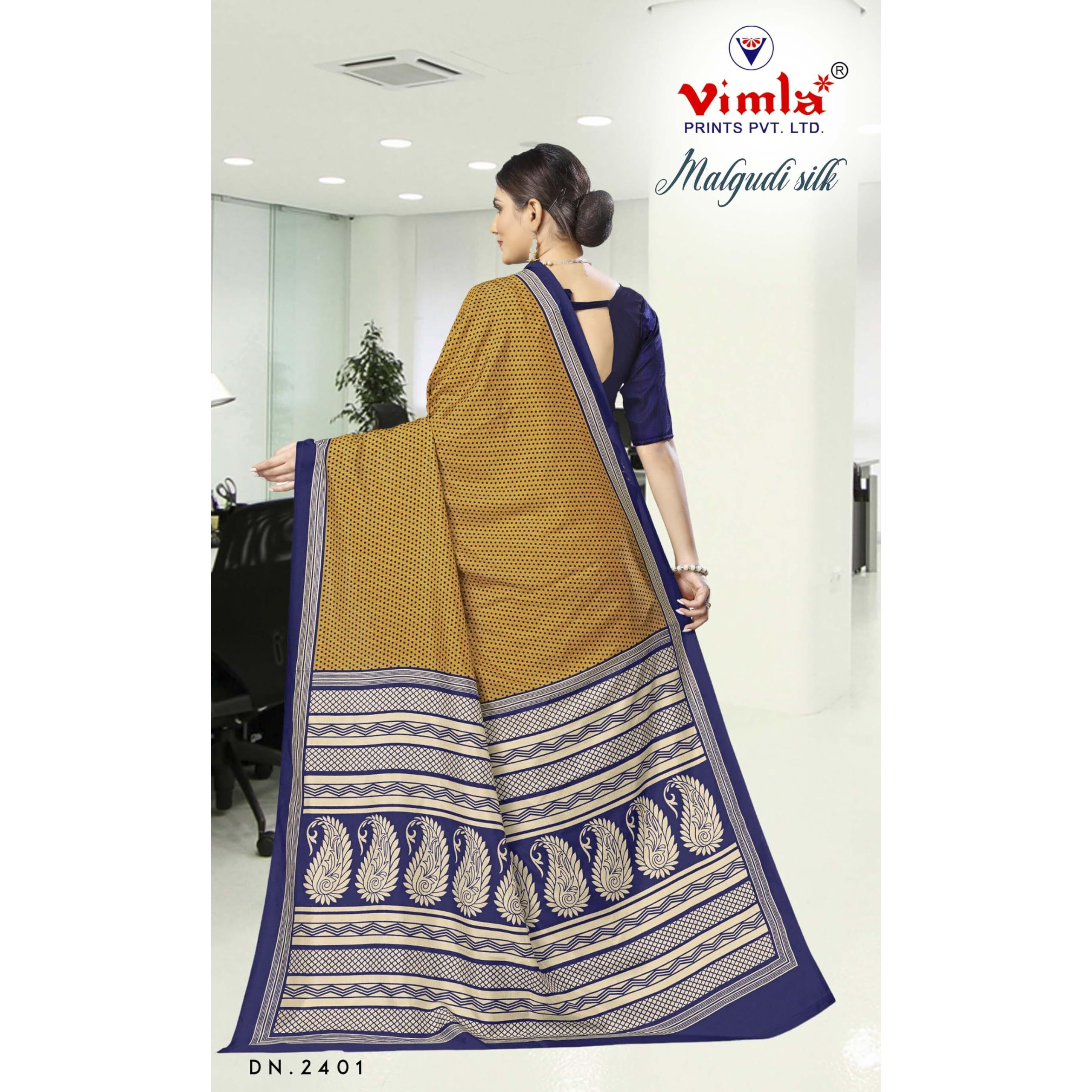 Vimla Womens Mustard Malgudi Art Silk Uniform Saree with Blouse Piece (2401_Yellow)