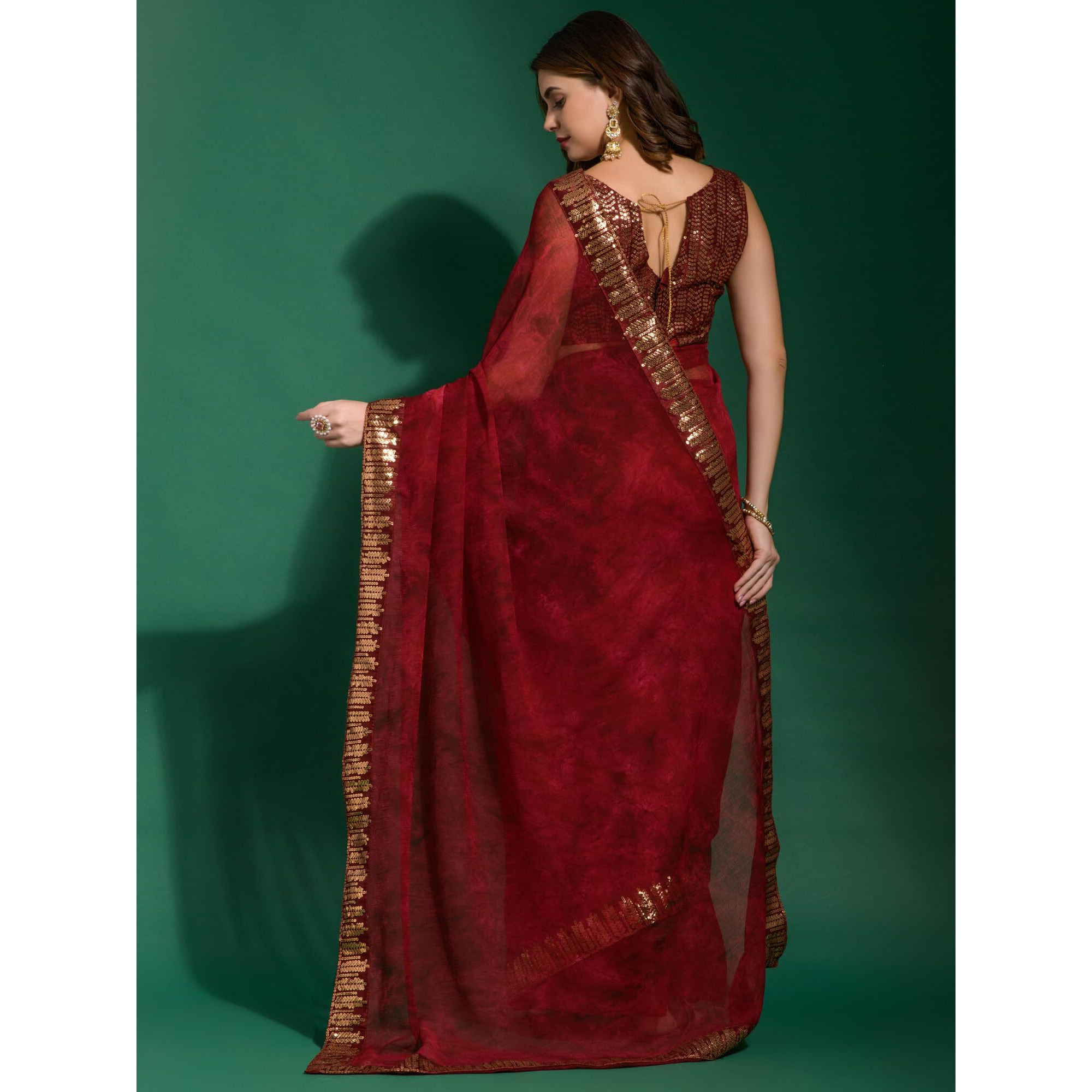 AKHILAM Womens Chiffon Maroon Embellished Designer Saree With Blouse Piece (MNSURI223_VP)