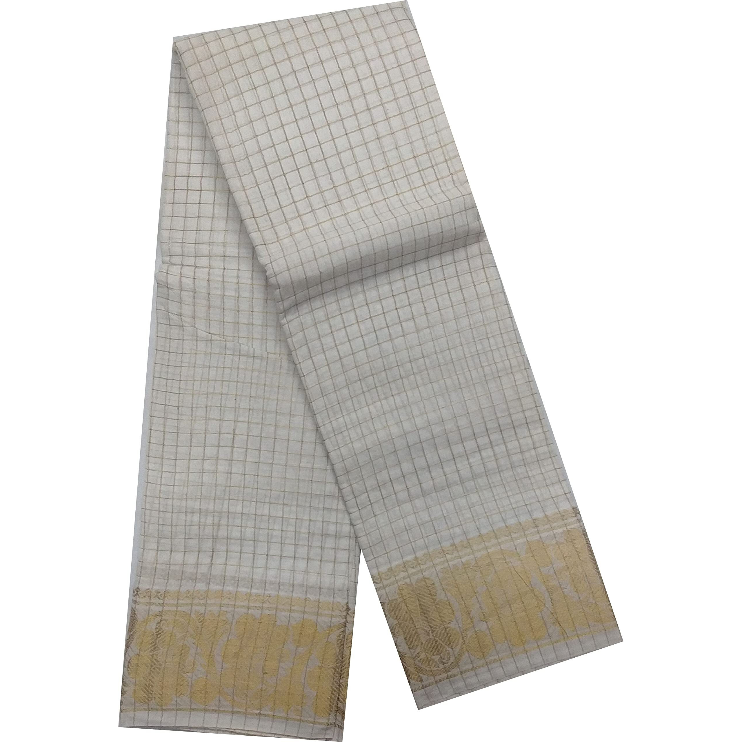 Madurai Sungudi Cotton- Zari Checked Self Medium Size Border Saree For Women (White)