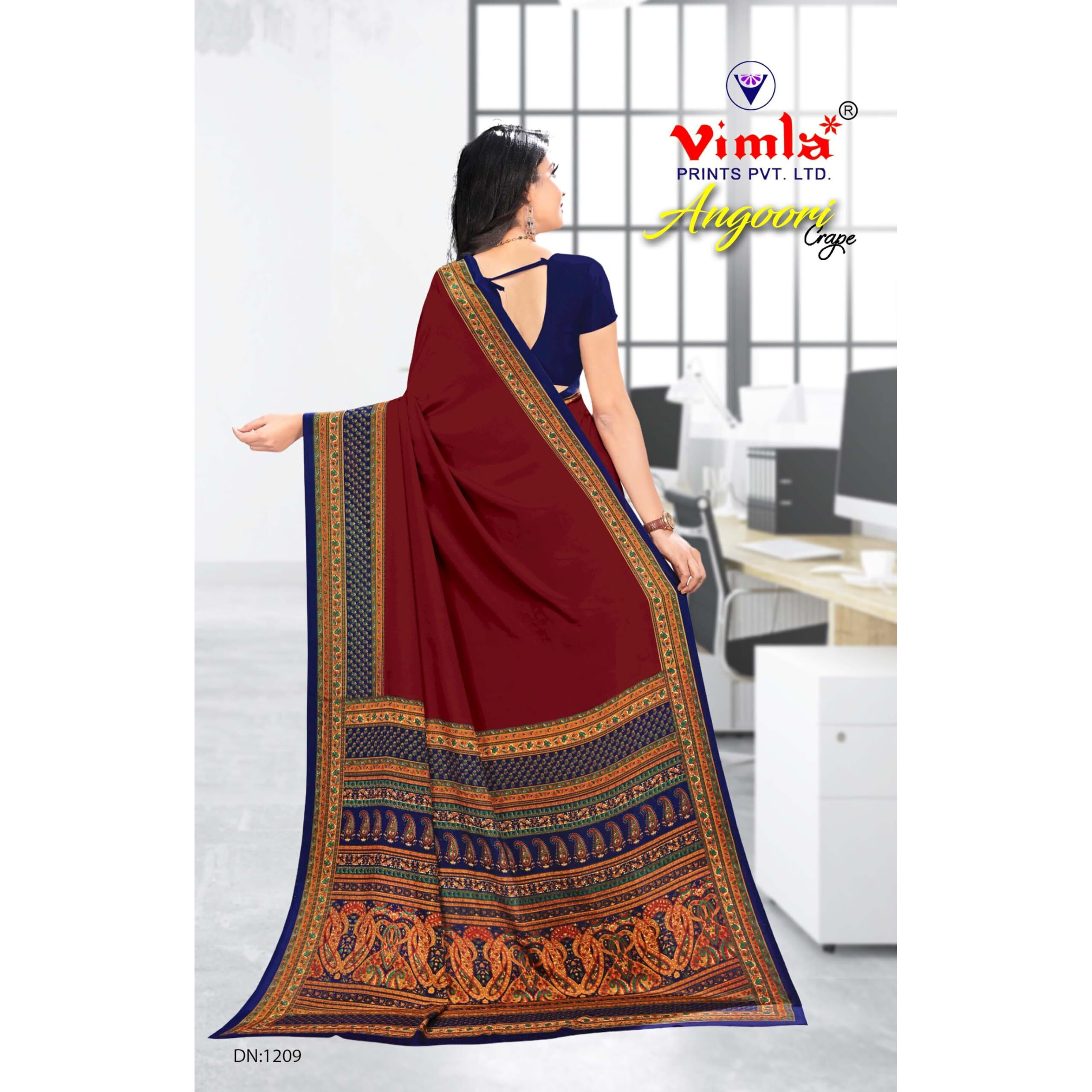 Vimla Womens Brown Crepe Silk Uniform Saree with Blouse (Maroon_ 1209)