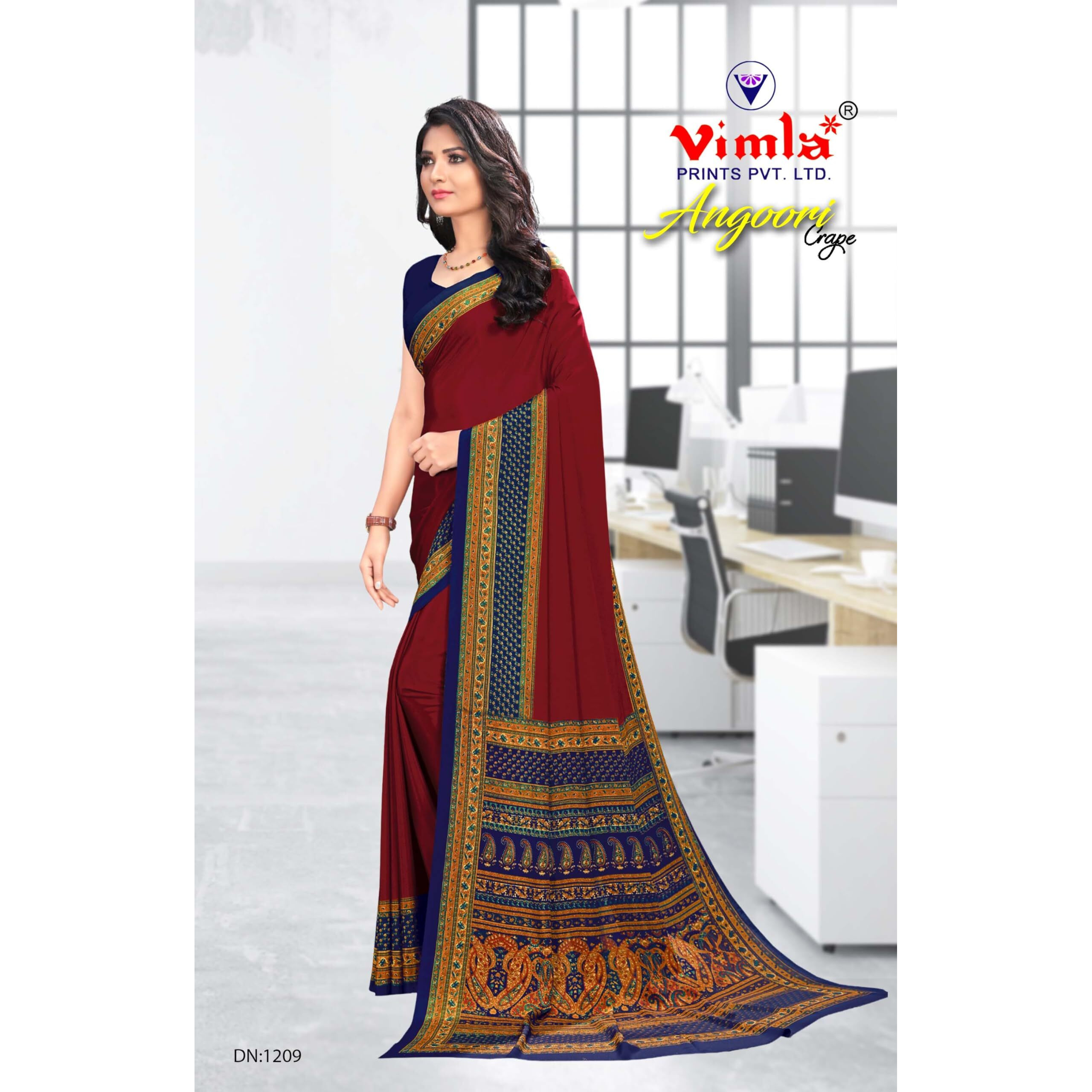 Vimla Womens Brown Crepe Silk Uniform Saree with Blouse (Maroon_ 1209)