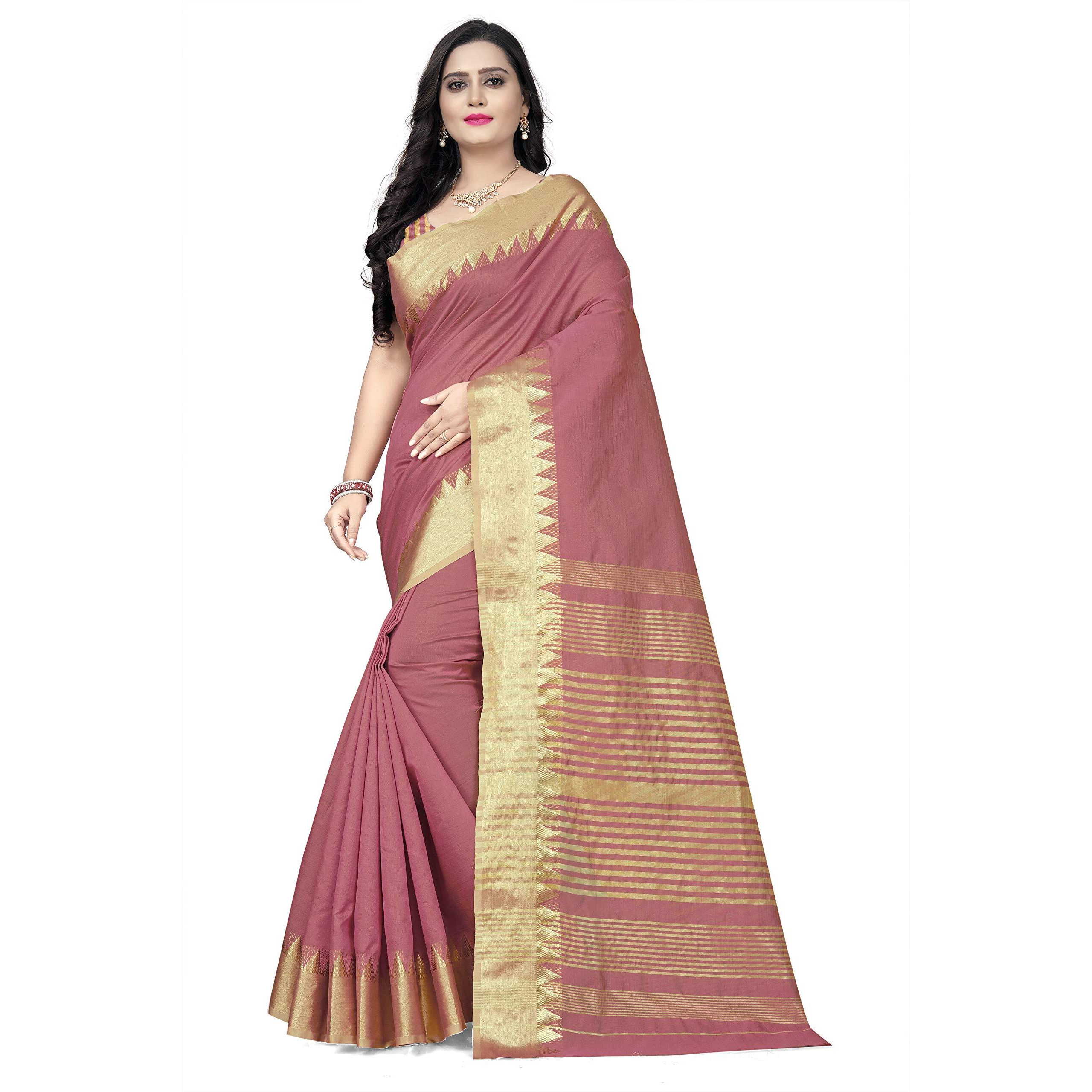 arriva fab Womens Assam Silk With golden broad border Saree