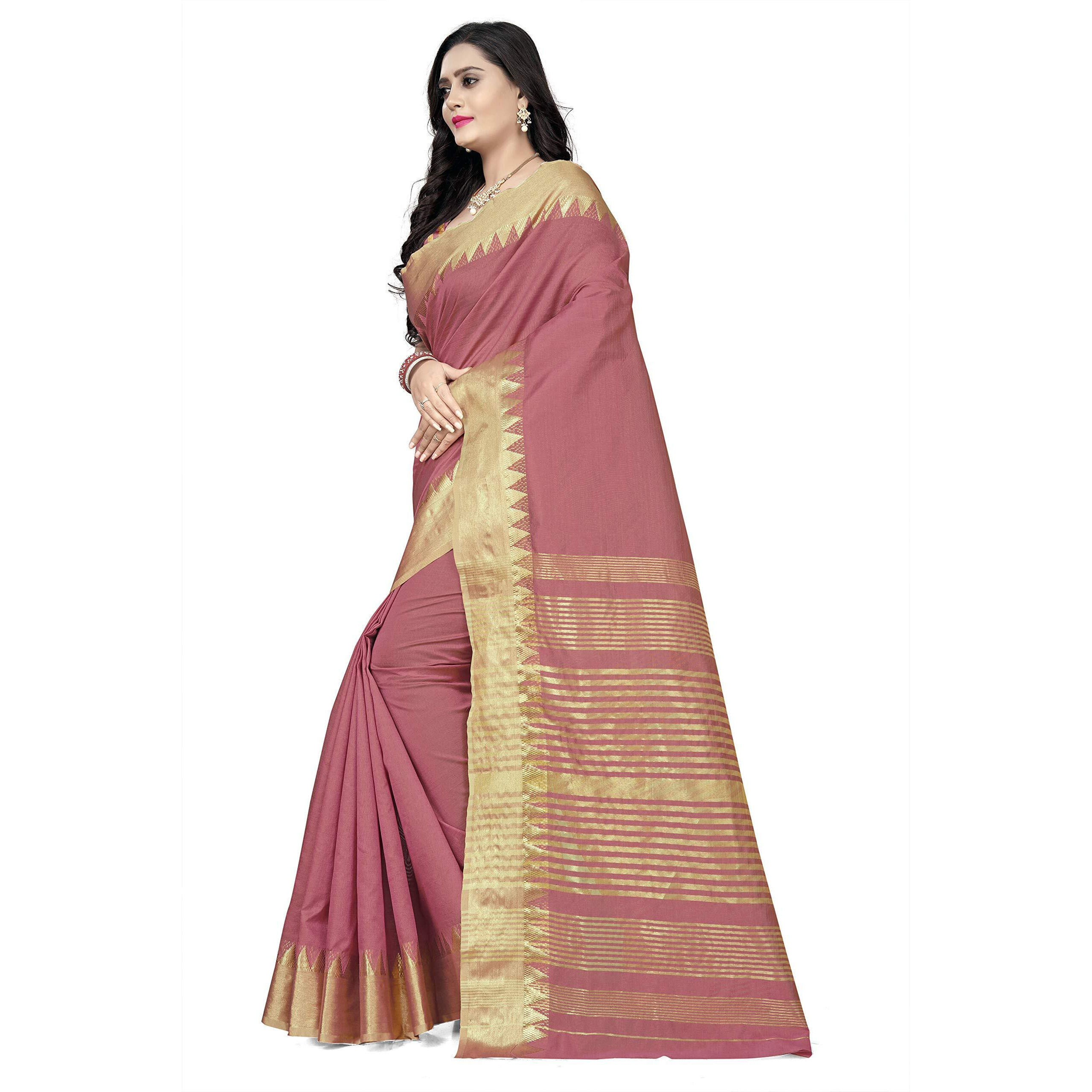 arriva fab Womens Assam Silk With golden broad border Saree