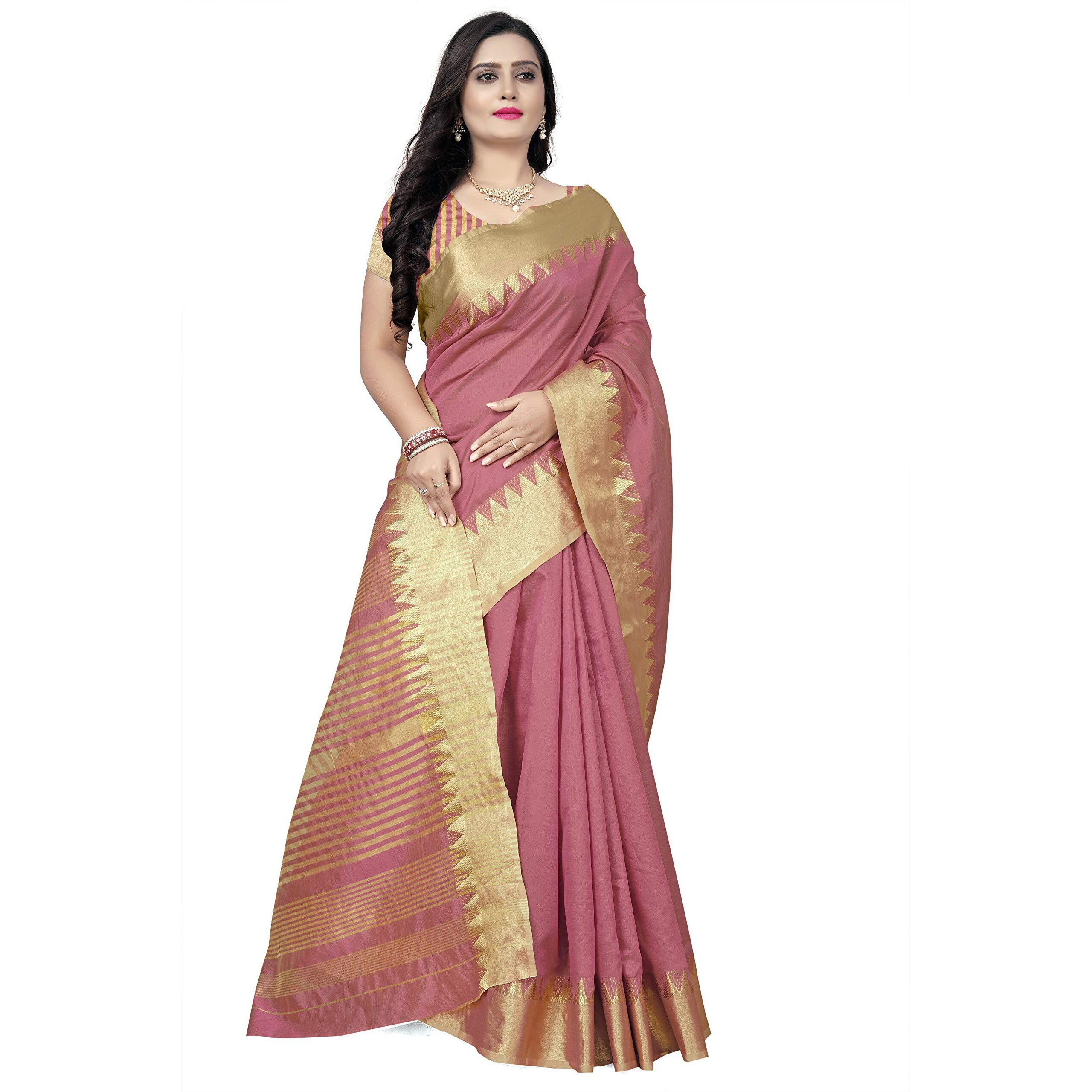 arriva fab Womens Assam Silk With golden broad border Saree