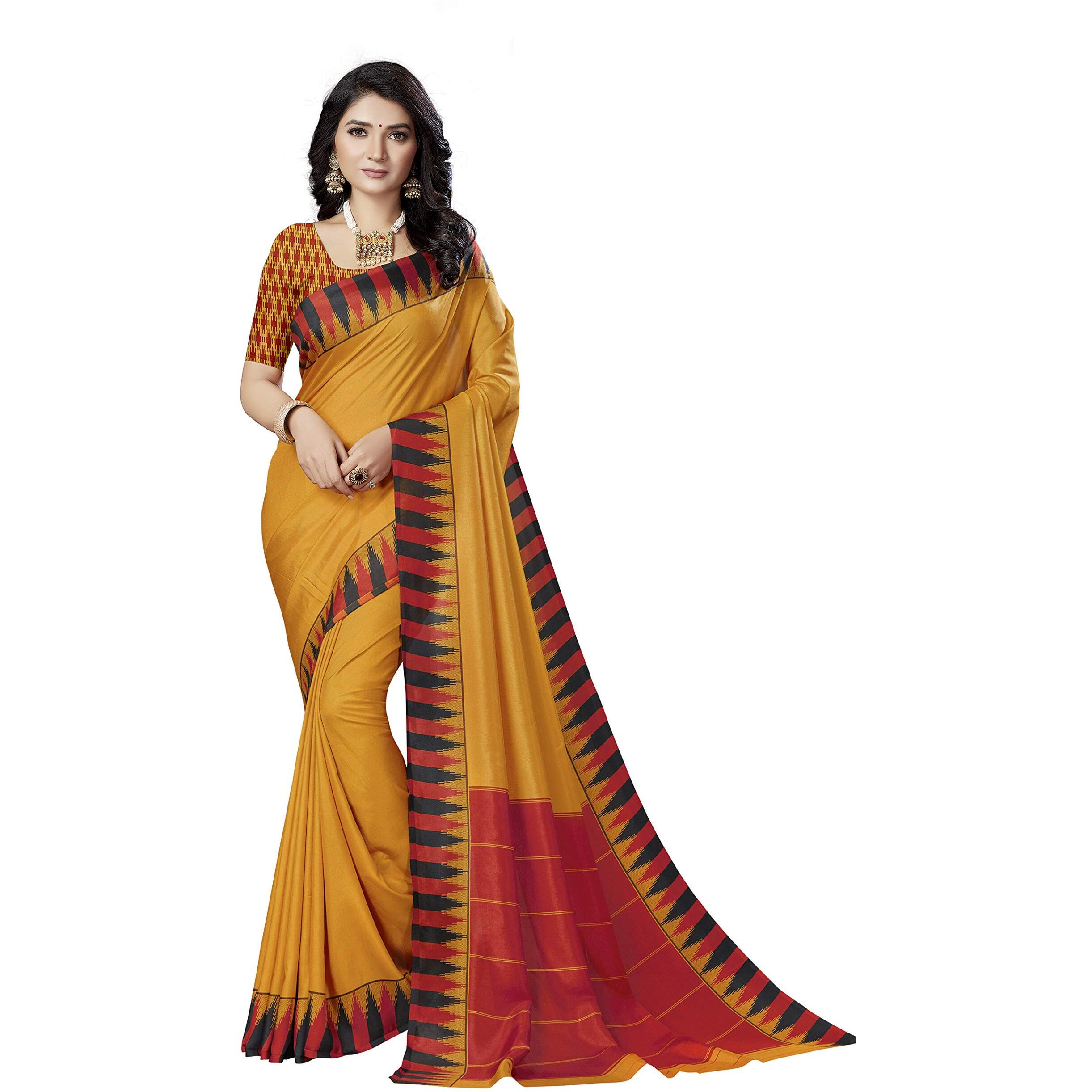 Vimla Womens Yellow Malgudi Art Silk Uniform Saree with Blouse Piece (2432_Yellow)