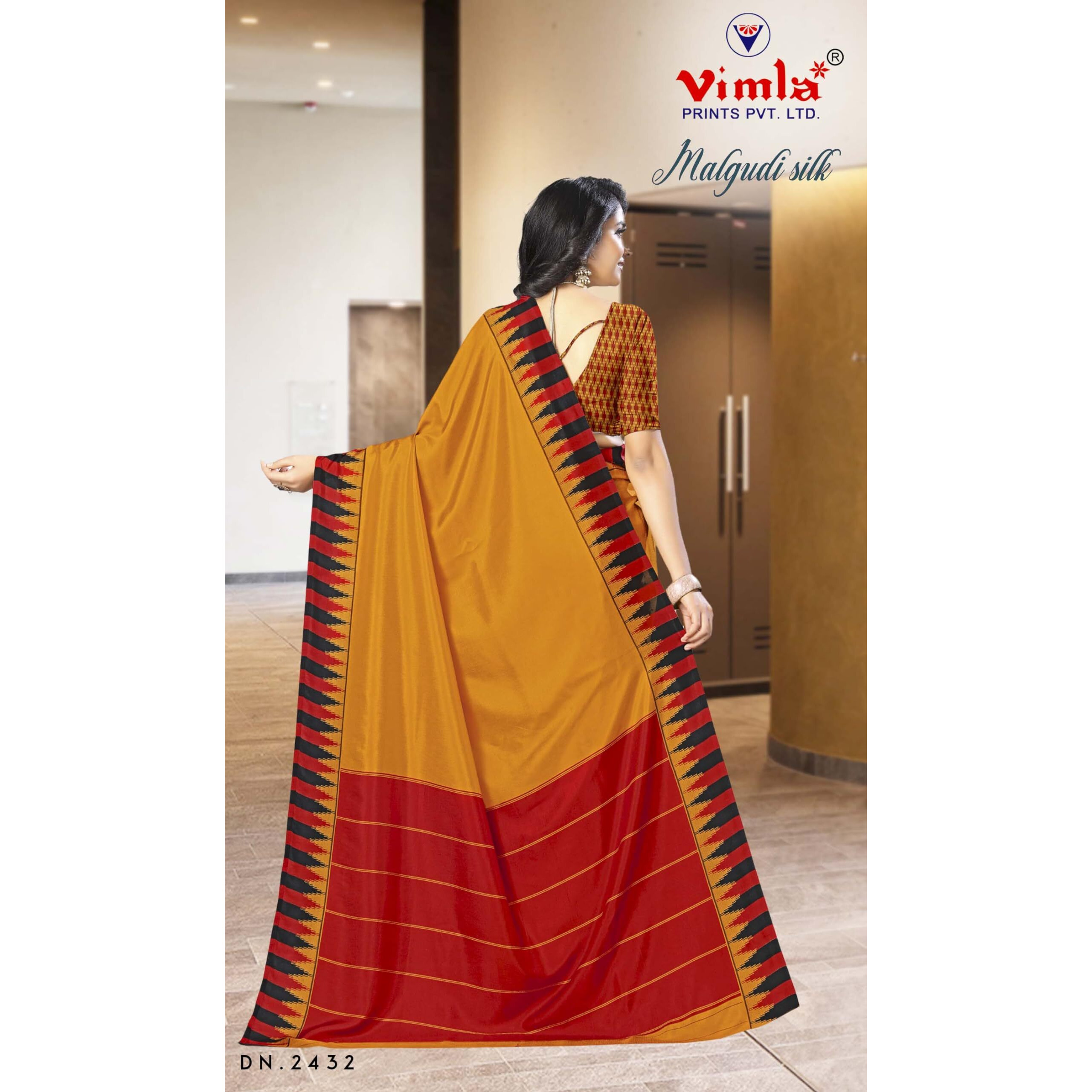 Vimla Womens Yellow Malgudi Art Silk Uniform Saree with Blouse Piece (2432_Yellow)