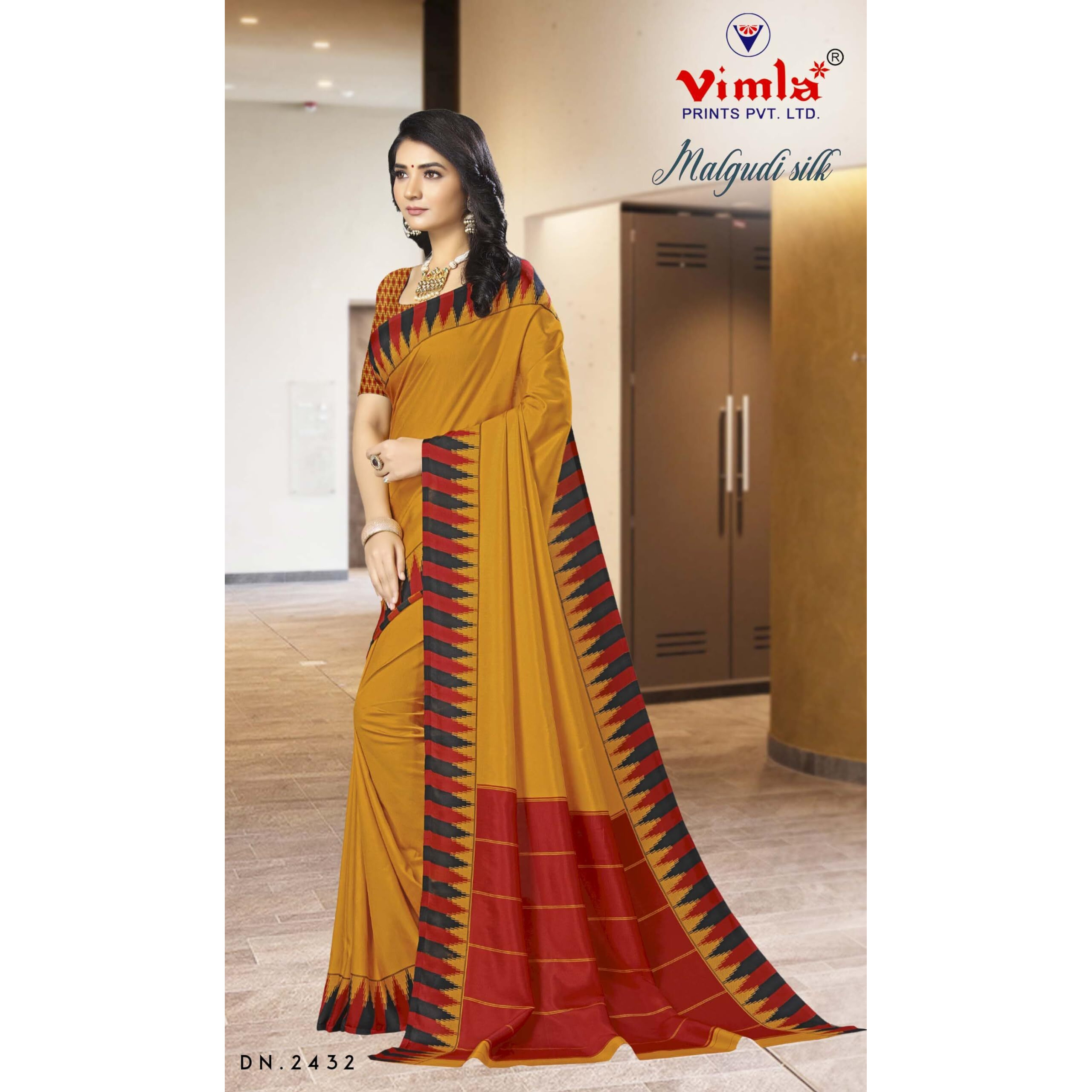 Vimla Womens Yellow Malgudi Art Silk Uniform Saree with Blouse Piece (2432_Yellow)