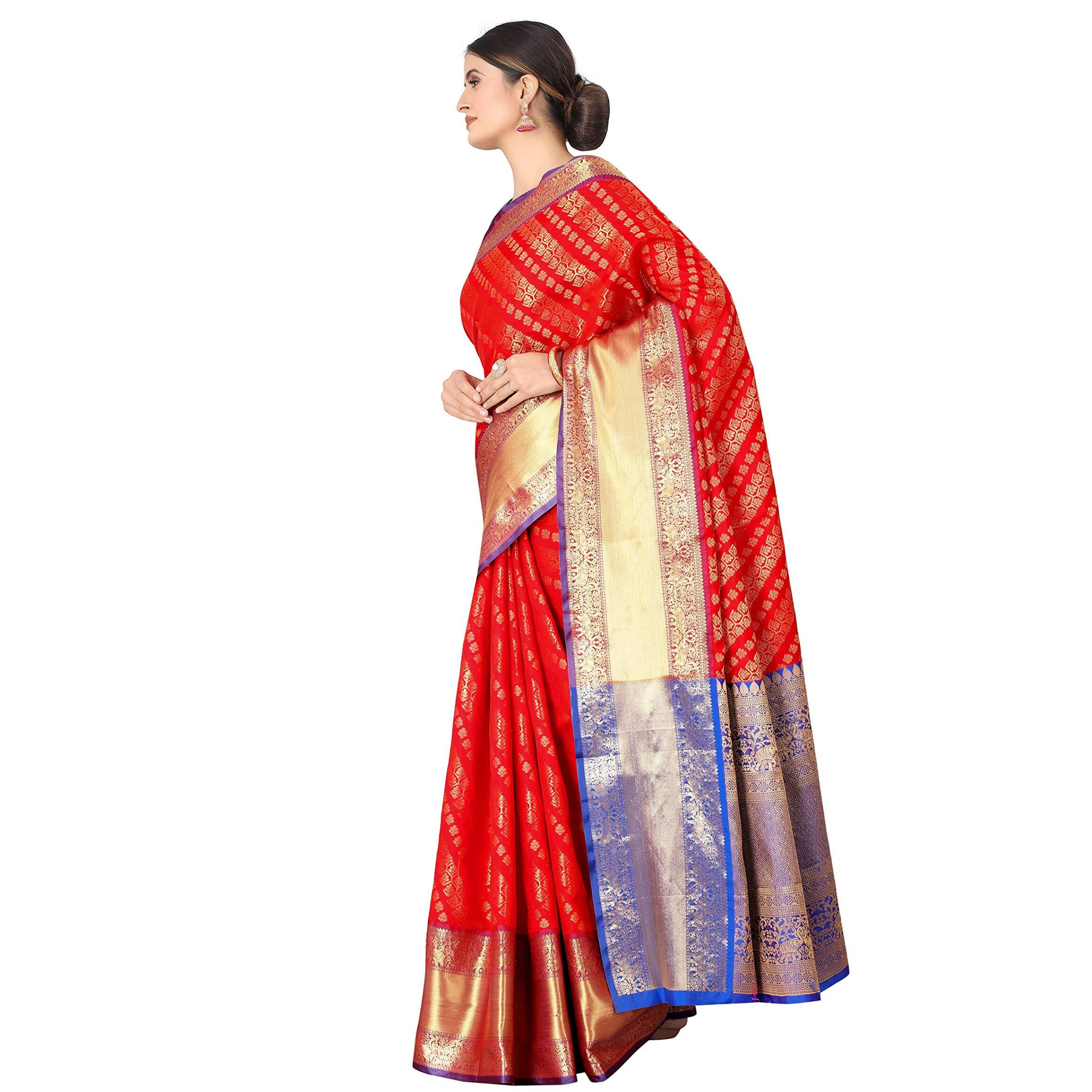 Enthone Womens Banarasi Silk Saree With Unstitched Blouse Piece(Red)