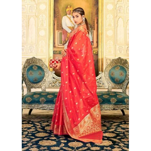 GRECIILOOKS Women Jacquard Cotton Silk Casual Regular Fit Saree (Orange)