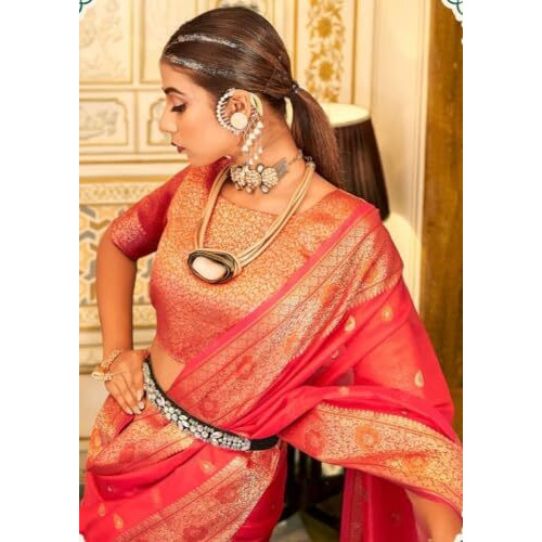 GRECIILOOKS Women Jacquard Cotton Silk Casual Regular Fit Saree (Orange)