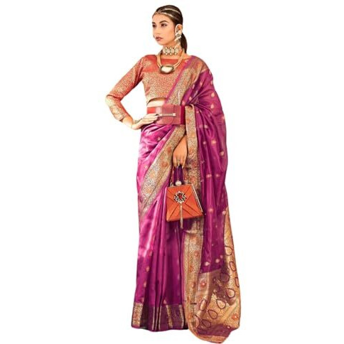 GRECIILOOKS Womens JACQUARD COTTON SILK Casual Saree for Women (Pink)