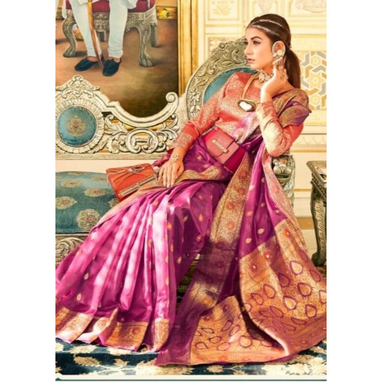 GRECIILOOKS Womens JACQUARD COTTON SILK Casual Saree for Women (Pink)