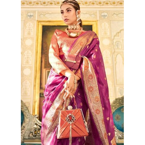 GRECIILOOKS Womens JACQUARD COTTON SILK Casual Saree for Women (Pink)