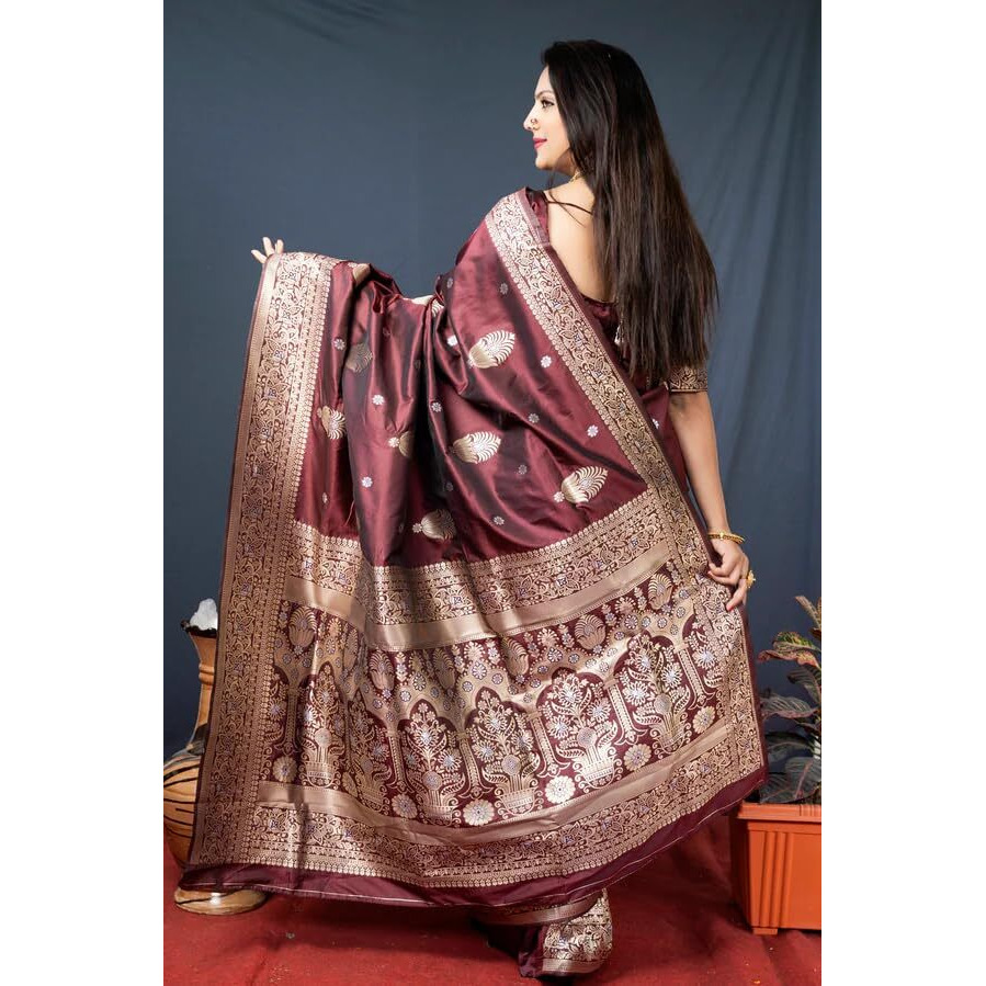 GRECIILOOKS Womens Jacquard Cotton Silk Saree (GL-S2375-MAROON)