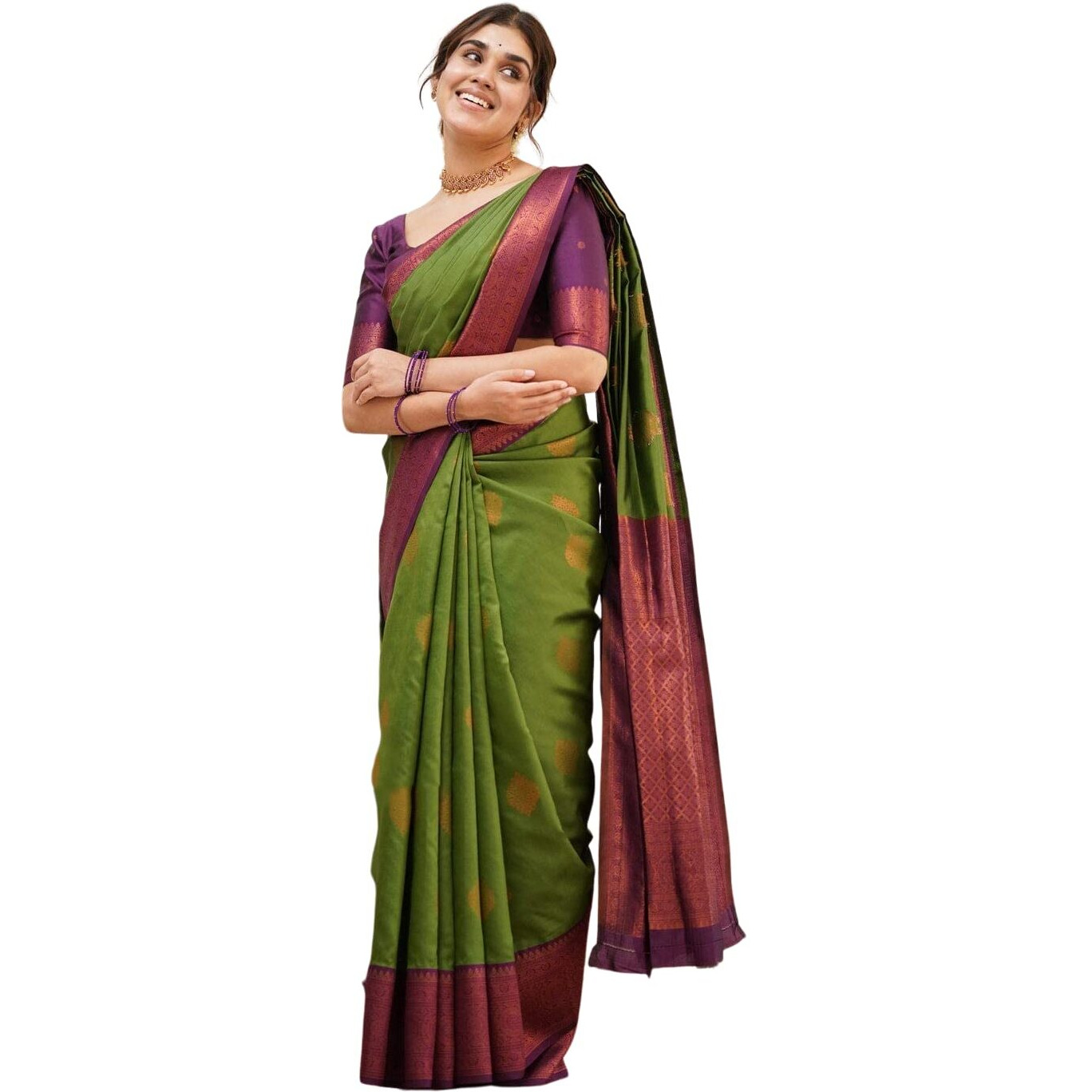 SGF11 - Womens Kanjivaram Soft Silk Saree With Blouse Piece (Light Green)