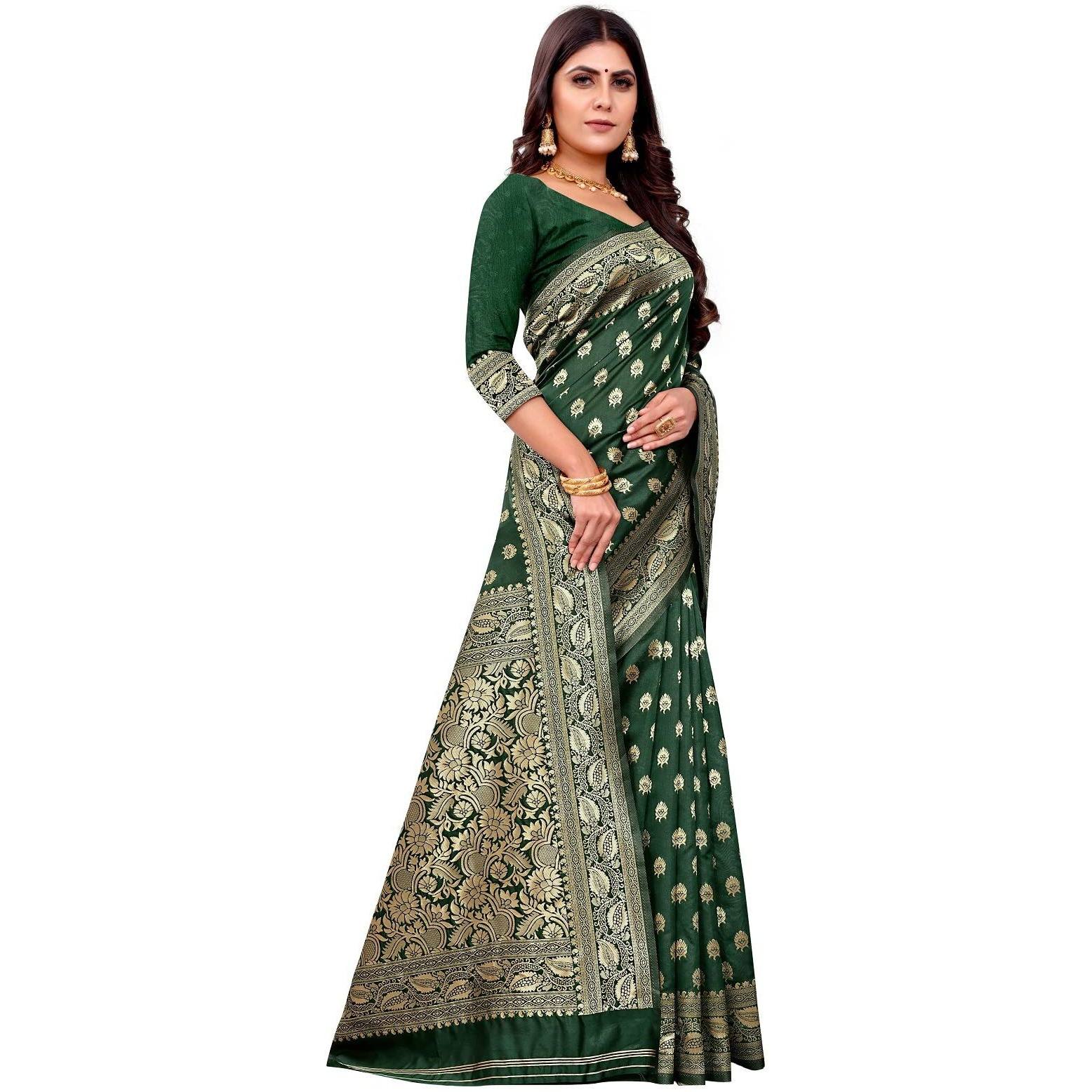 Sugathari Womens Art Silk Green Kanchipuram Saree (SAN PARI S-1 GREEN)