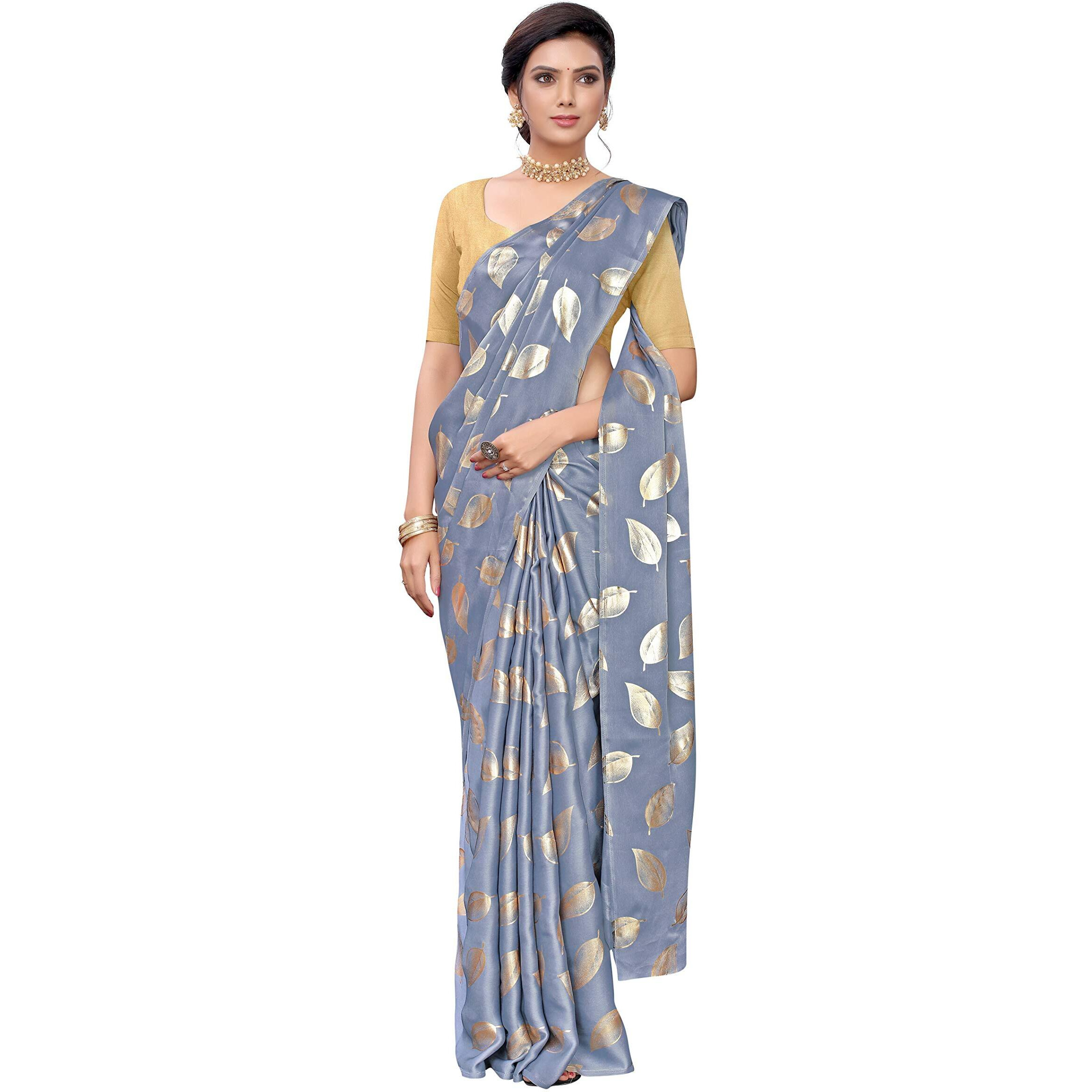 Panzora Womens Woven Pure Georgette Saree With Blouse Piece (21PS7_Grey)