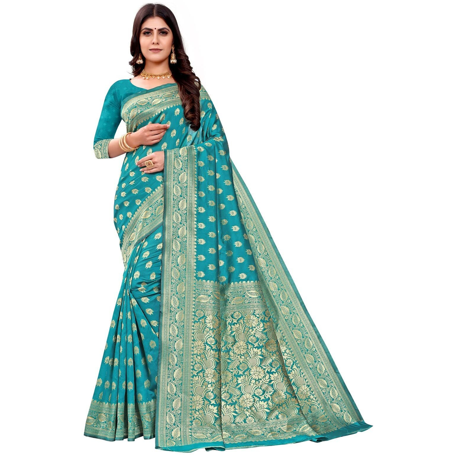 Sugathari Womens Art Silk Firozi Kanchipuram Saree (SAN PARI S-1 FIROZI)