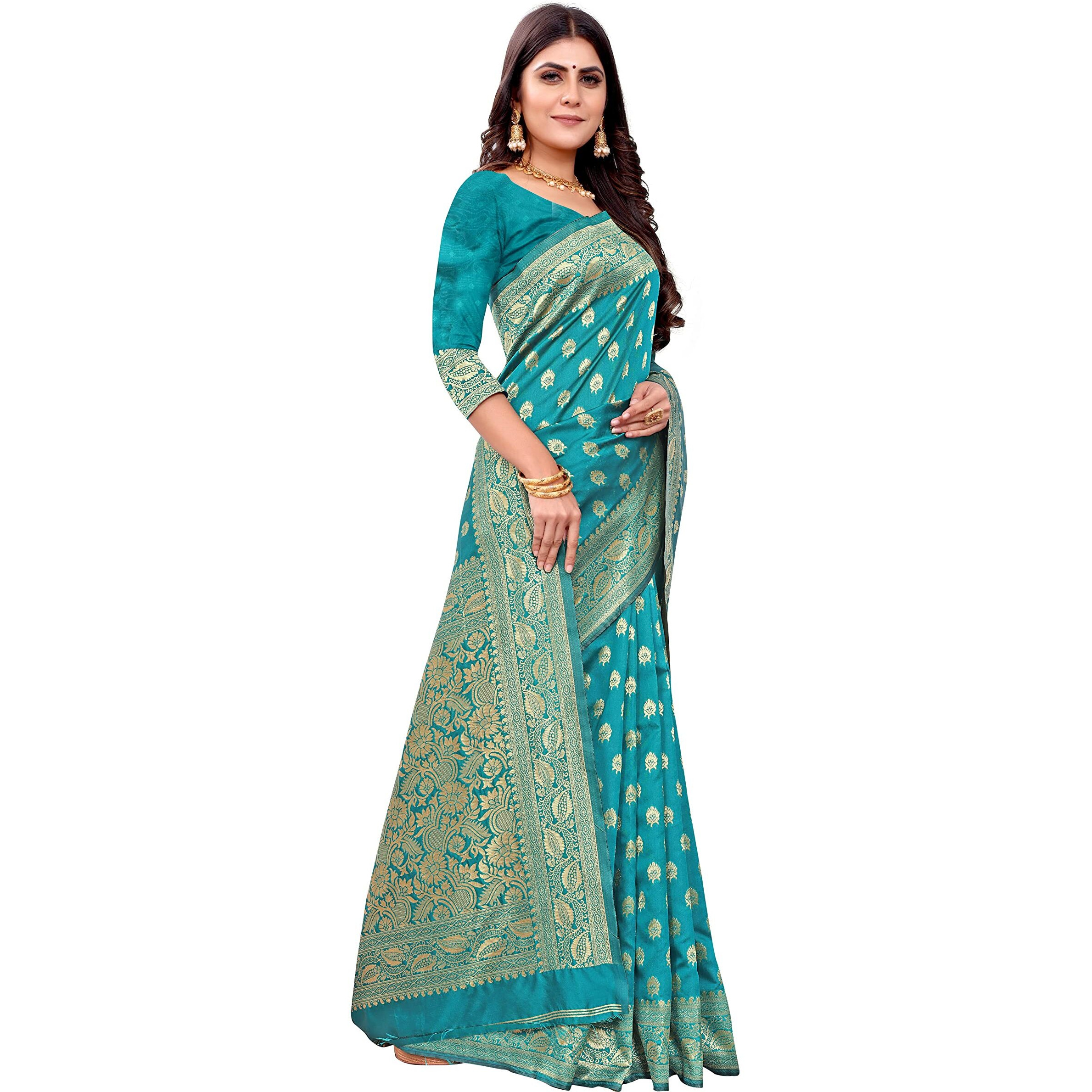 Sugathari Womens Art Silk Firozi Kanchipuram Saree (SAN PARI S-1 FIROZI)