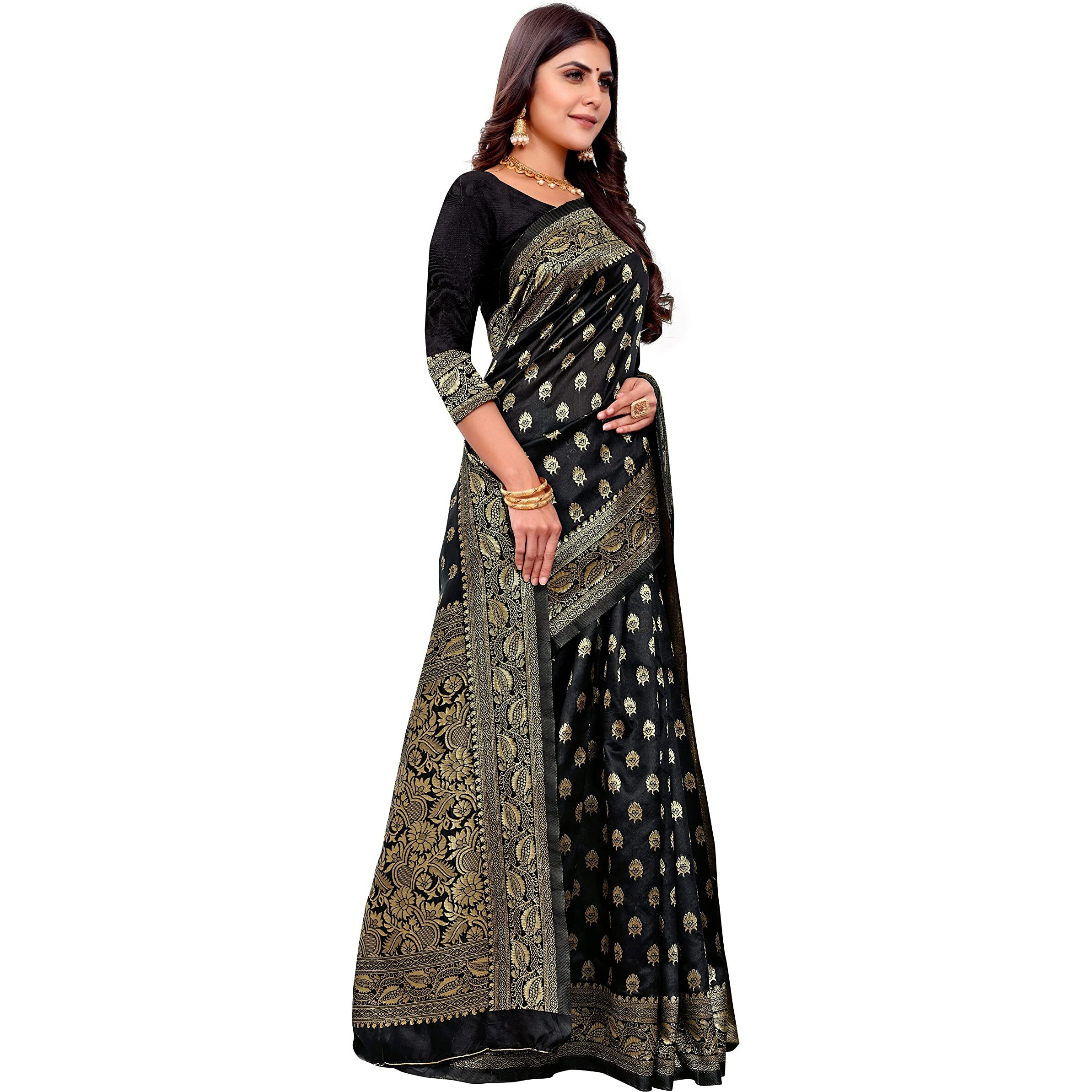 Sugathari Womens Art Silk Black Kanchipuram Saree (SAN PARI S-1 BLACK)