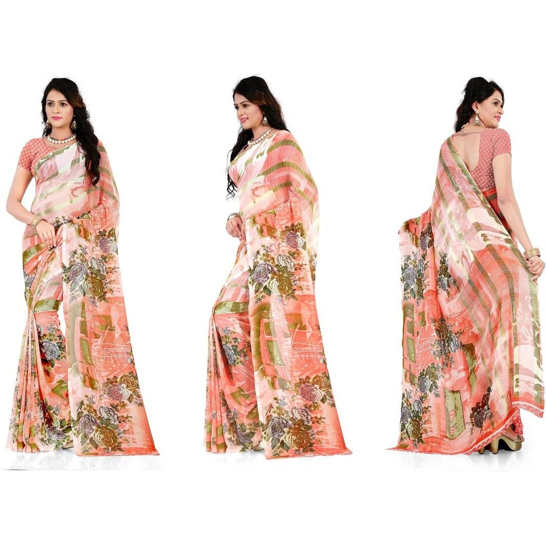 Anand Sarees Georgette Blend Ready to wear Saree (Pack of 2) (Combo_1287_1301_Multi_One Size)