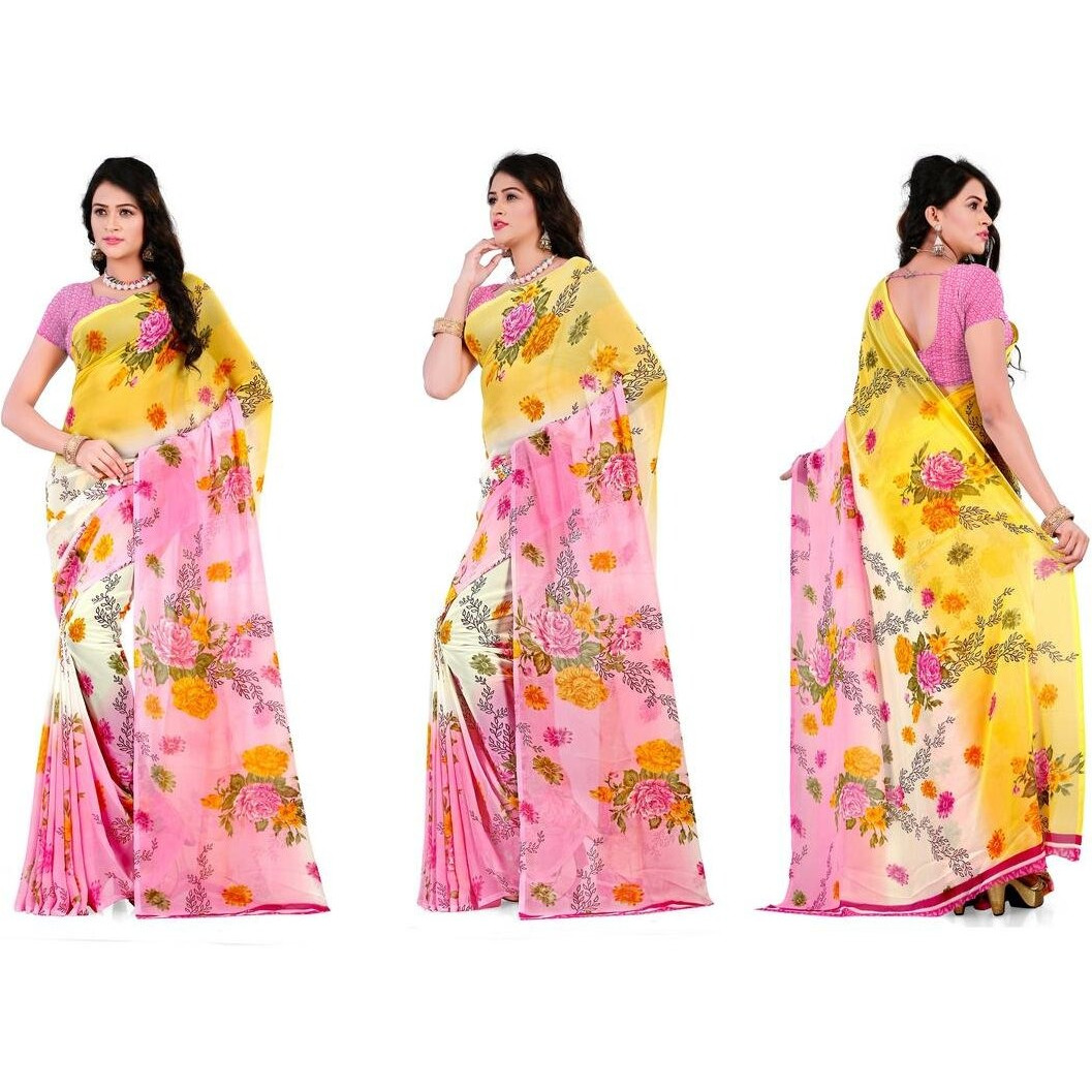 Anand Sarees Georgette Blend Ready to wear Saree (Pack of 2) (Combo_1287_1301_Multi_One Size)