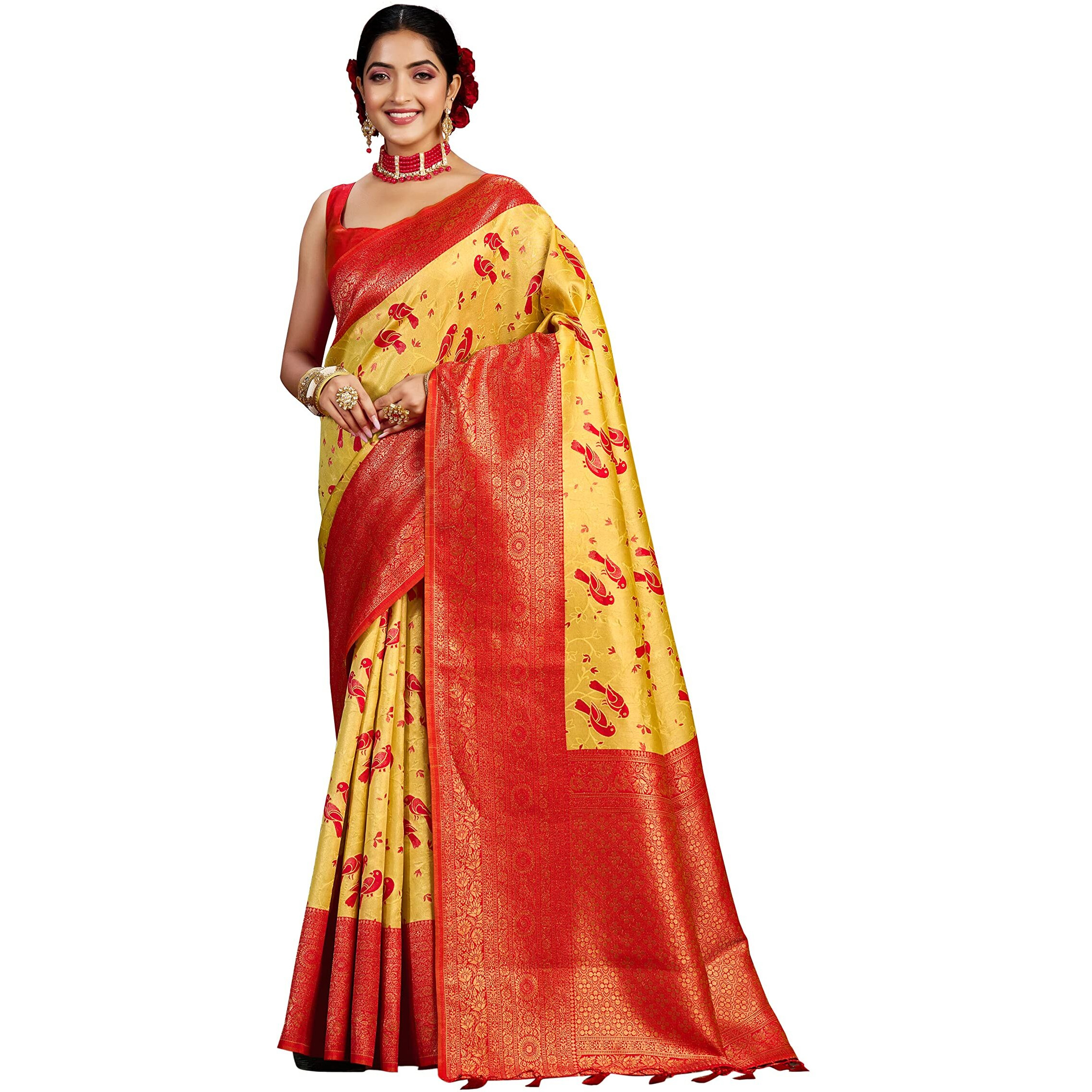 MIMOSA Womens Woven Design Kanjivaram Style Art Silk Saree With Blouse Piece  Sa0000899Gd - Golden