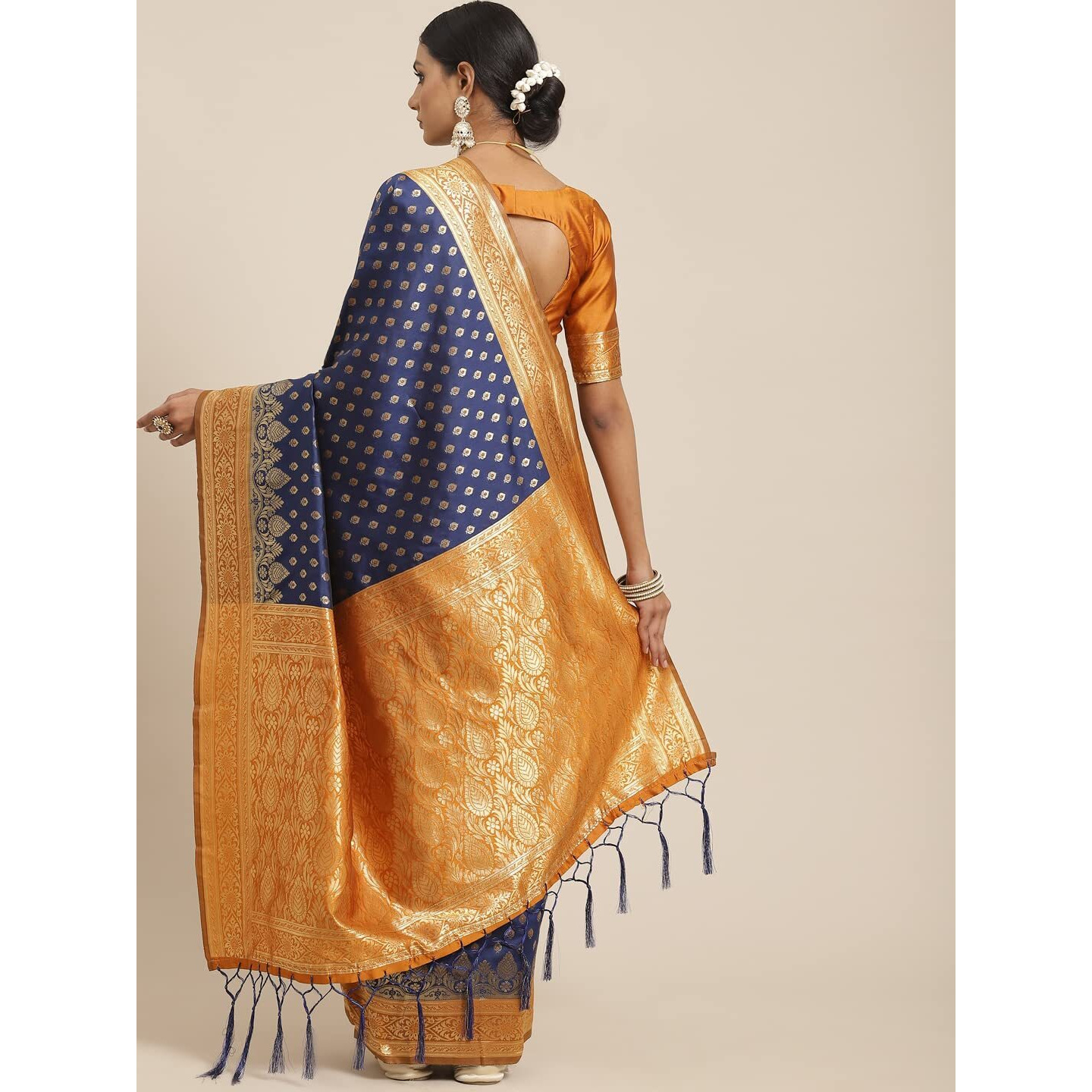 AKHILAM Womens Kanjivaram Banarasi Silk Paithani Saree With Unstitched Blouse Piece (Blue_FF0GNG22007)