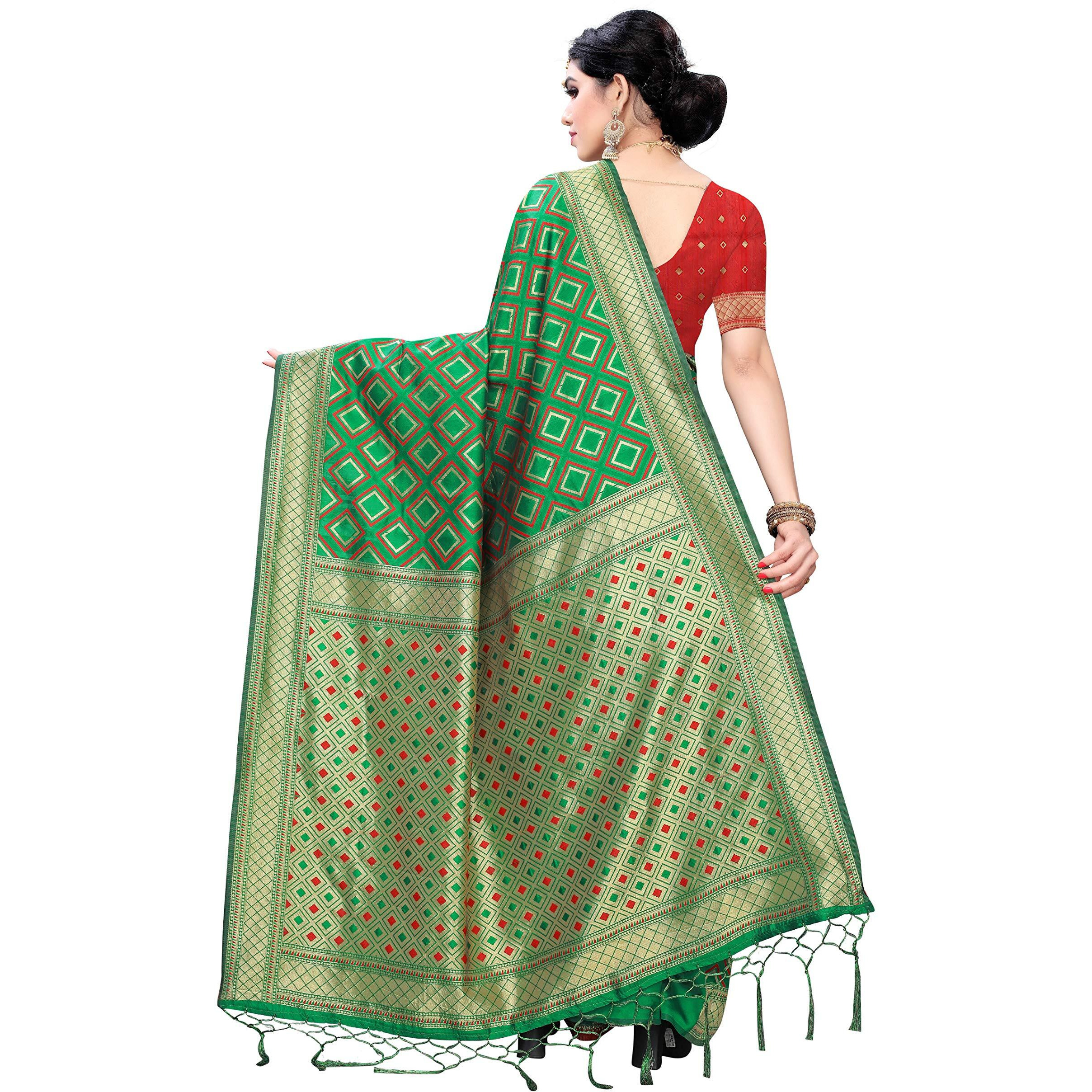 Akhilam Womens Banarasi Silk Saree With Unstitched Blouse Piece (B08Gkq749S_Green)