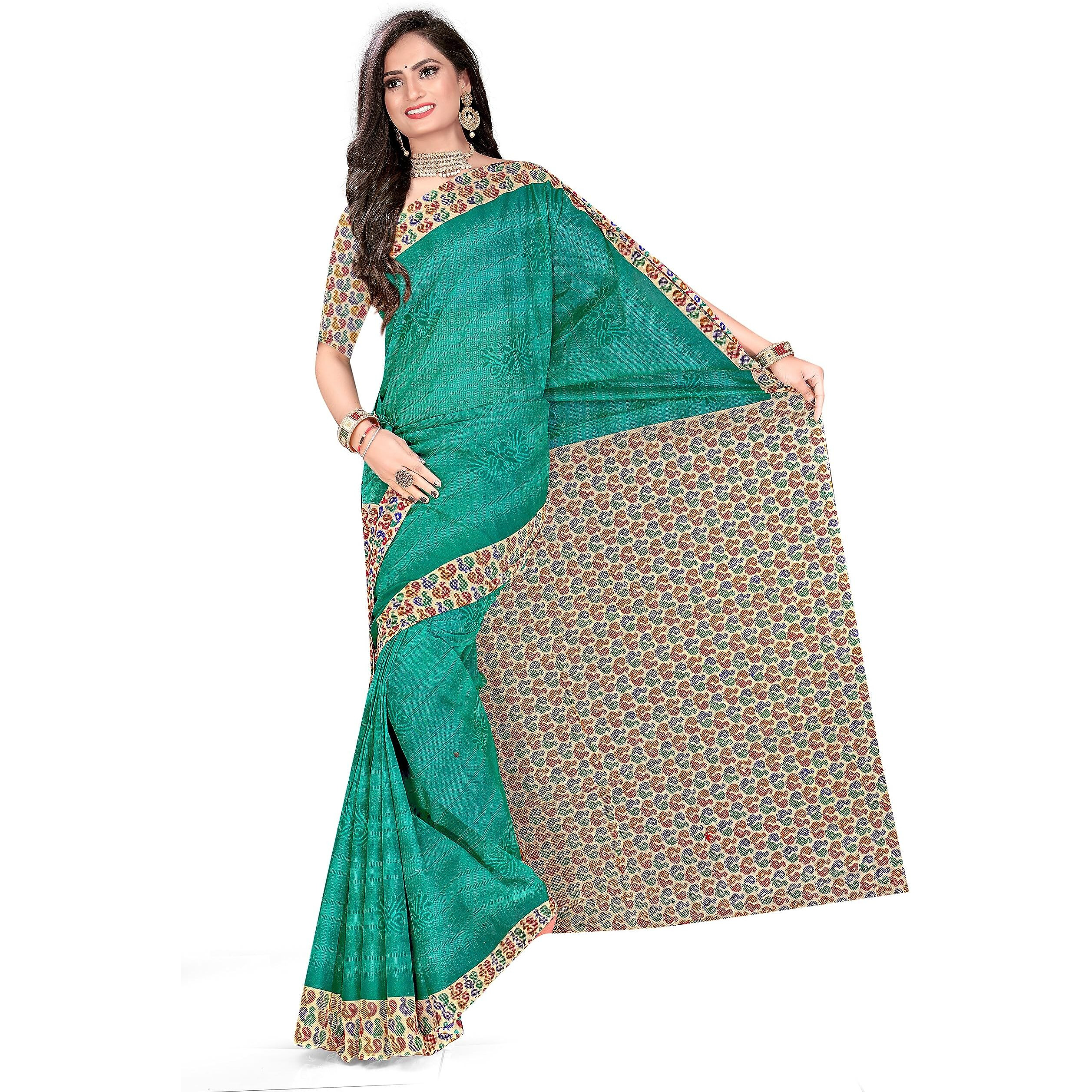 TAMAIRA FASHION Womens Plain Weave Pure Cotton Saree With Blouse Piece(11296_Seagreen)