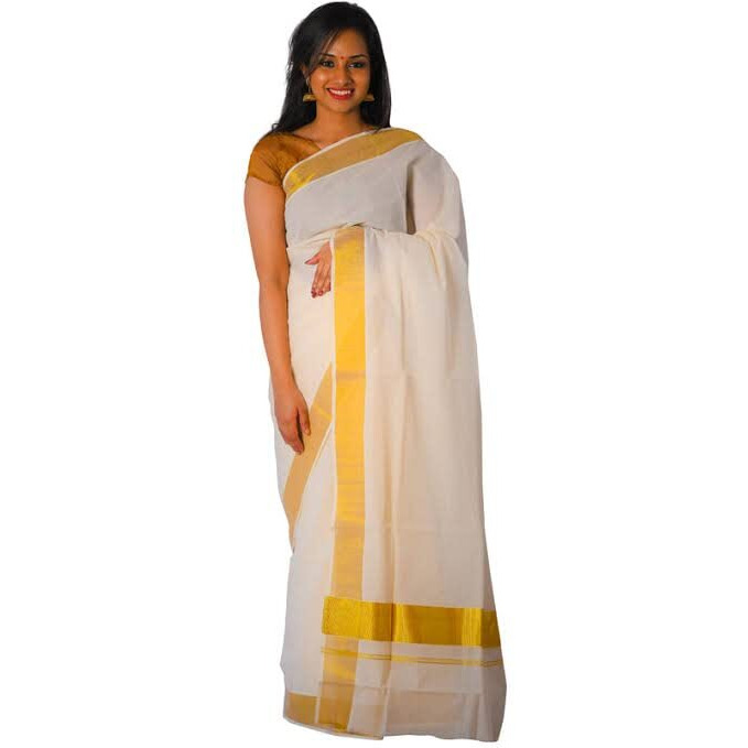 Womens Jacquard Cotton Saree with Blouse (SAS-1_Half White).