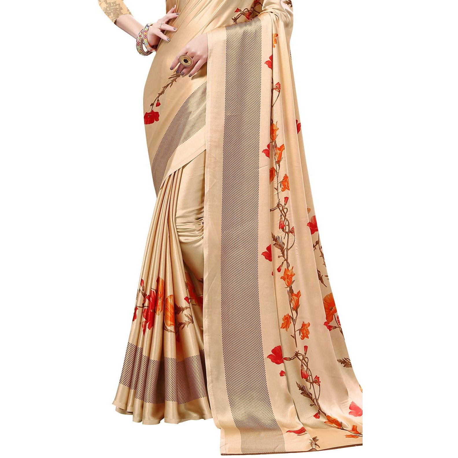 Satrani Womens Crepe Saree With Blouse Piece (1538ST124_Cream_One Size_Cream)