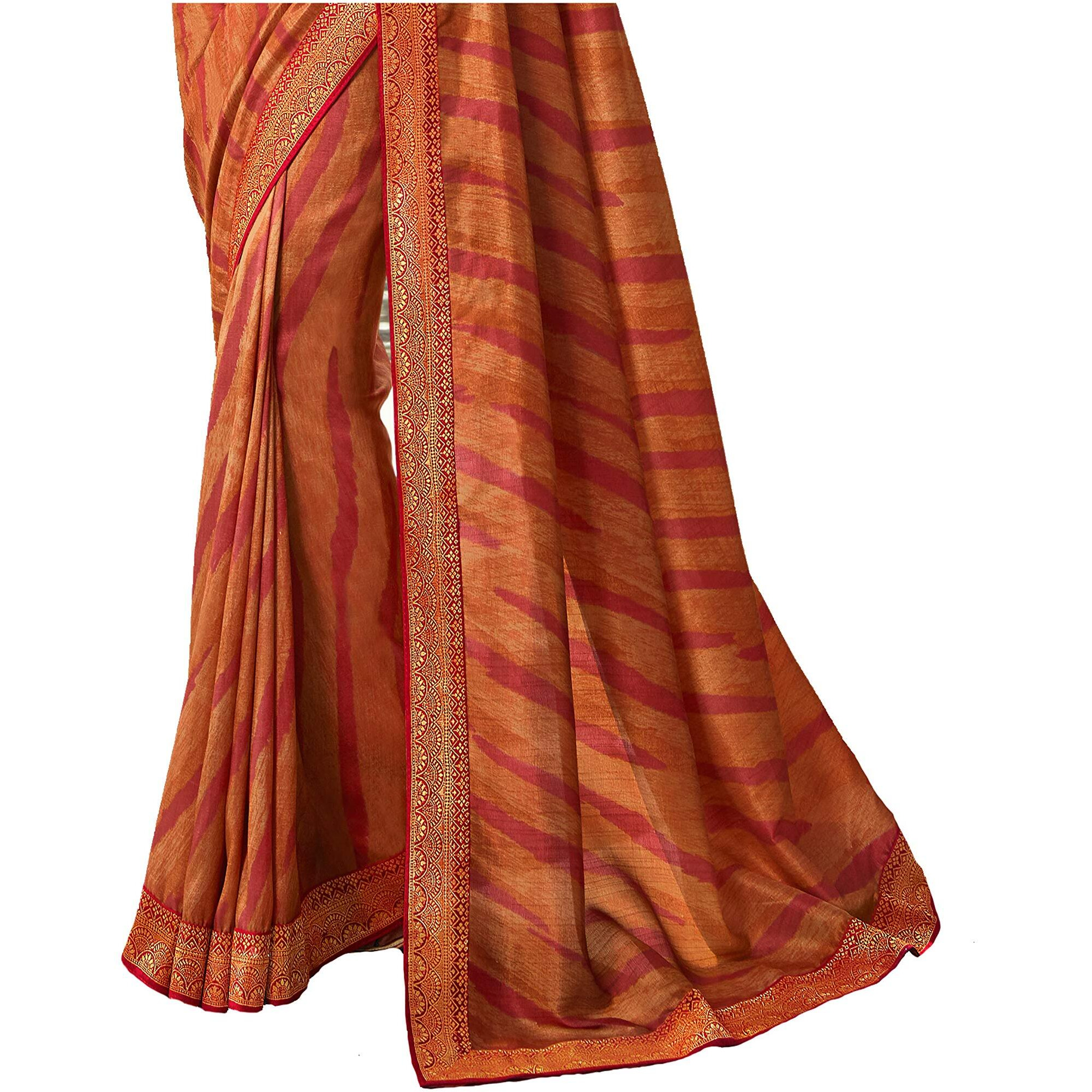 Shruhad  Womens Kanjivaram Silk Printed Saree in Blue Color with Jacquard Lace Border & Blouse Piece (Saree Length 6.3 Mtr) (RED ORANGE)