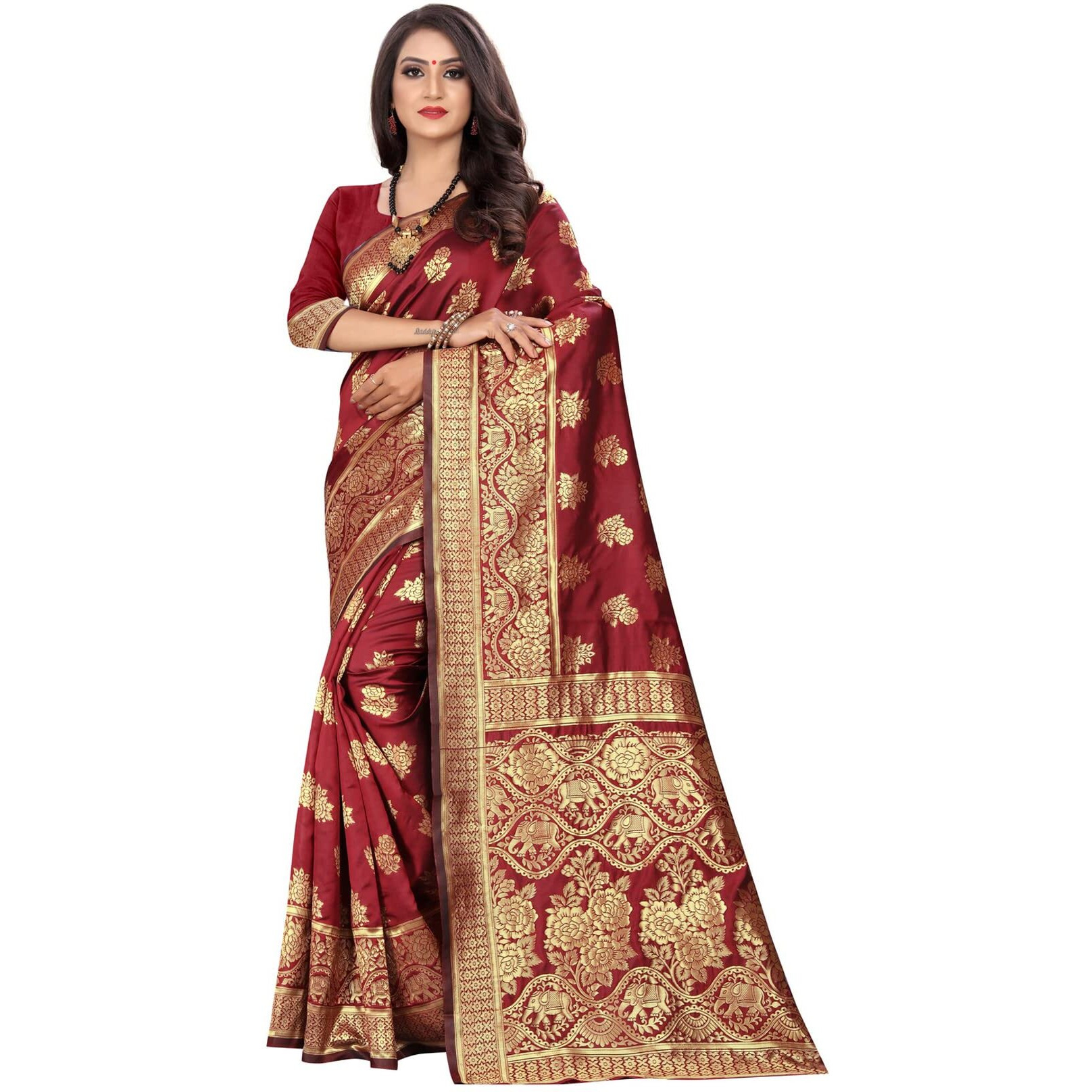 Sugathari Womens Art Silk Maroon Kanchipuram Saree (SAN PARI 63 MAROON)