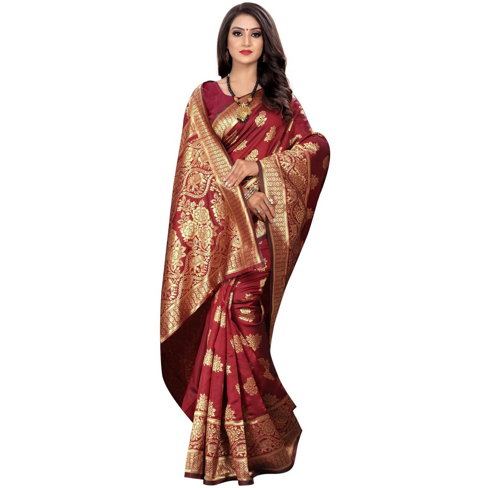 Sugathari Womens Art Silk Maroon Kanchipuram Saree (SAN PARI 63 MAROON)