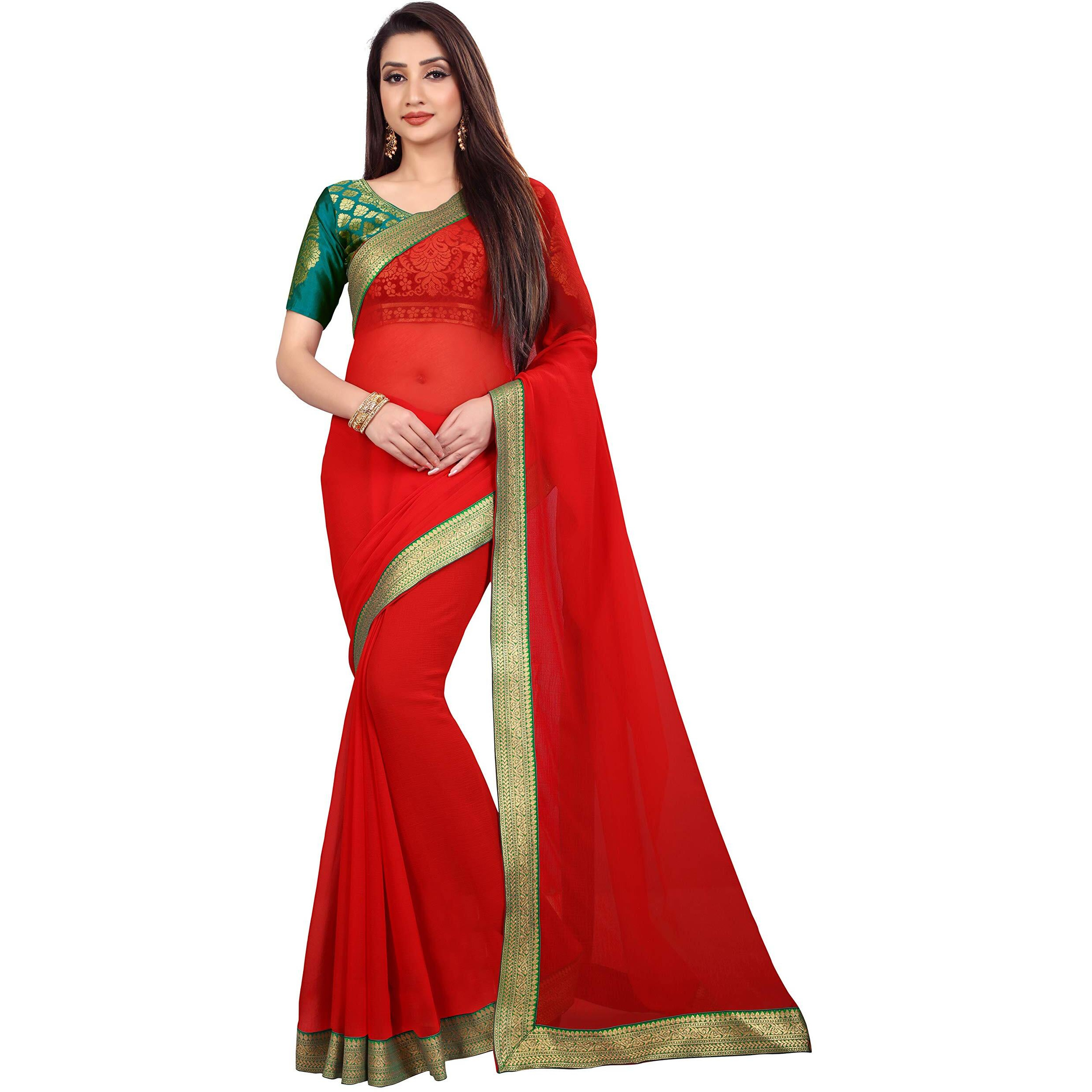 Anand Sarees Womens Jacquard Chiffon Blend Saree (1468_1_Multicoloured)