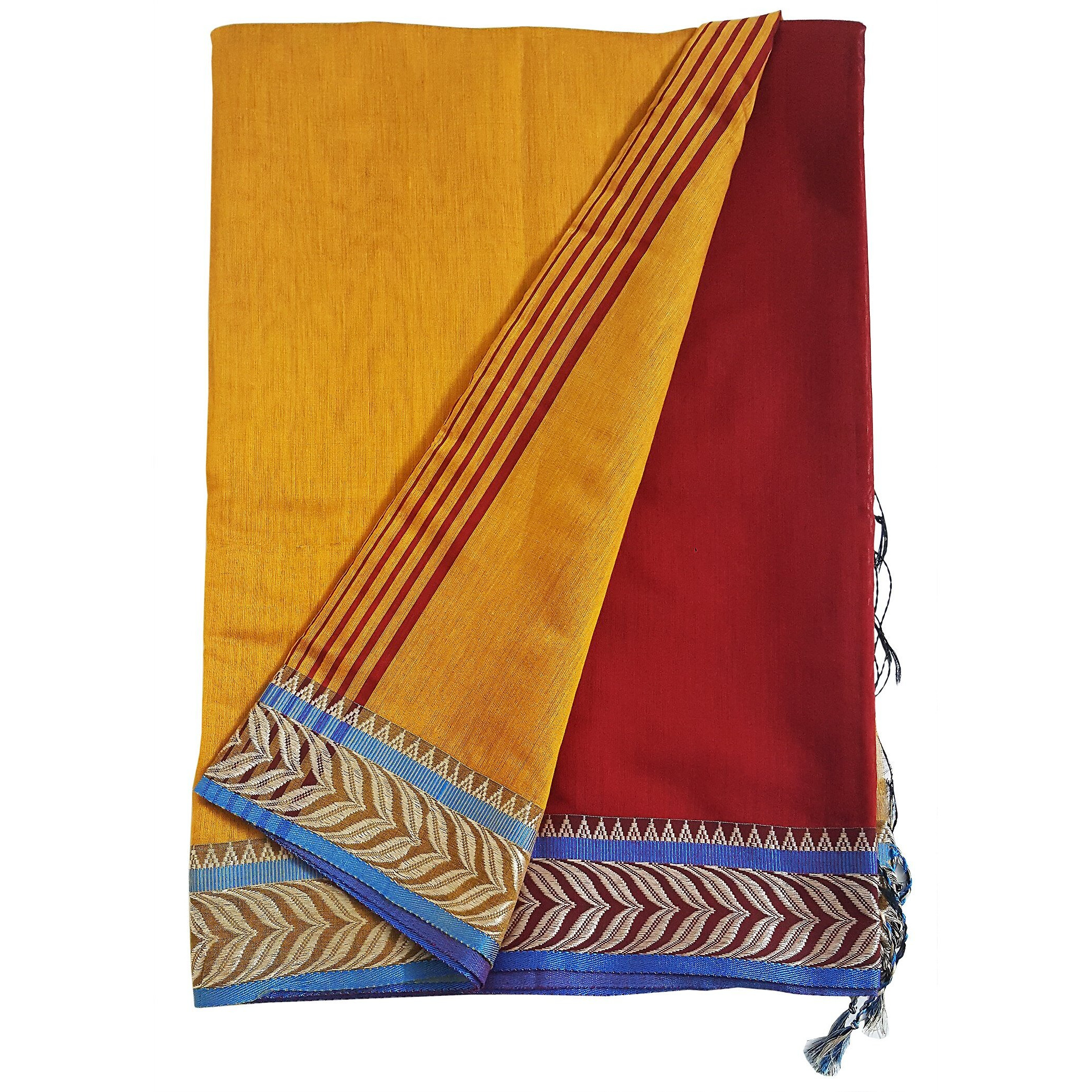 Mehrunnisa Womens Cotton Silk Saree with Blouse Piece (GAR2378_Red, Maroon & Mustard)