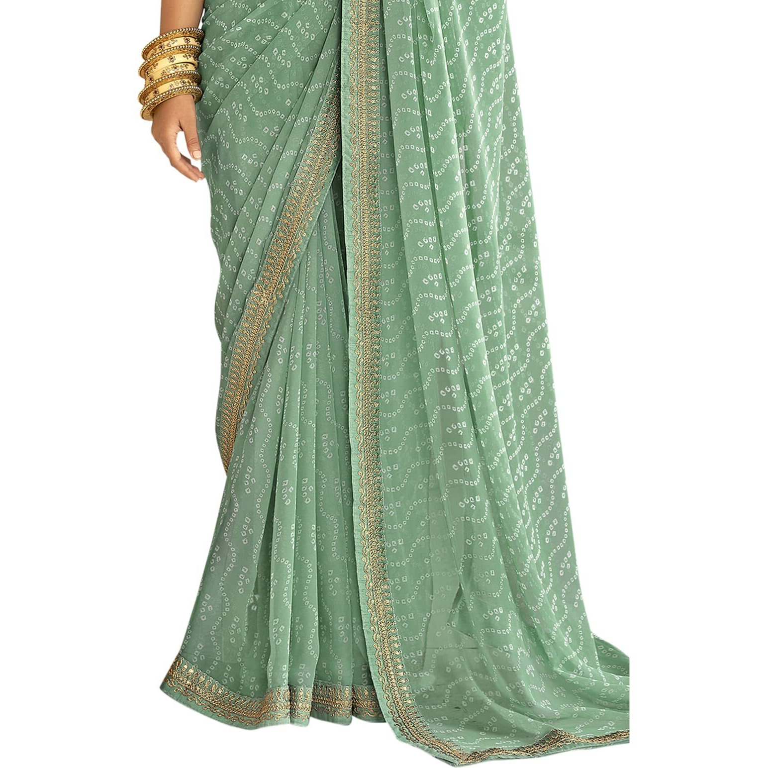 SIRIL Womens Bandhani Printed & Embroidery Work In Lace Georgette Saree with Unstitched Blouse Piece(2302S131_Mint Green)