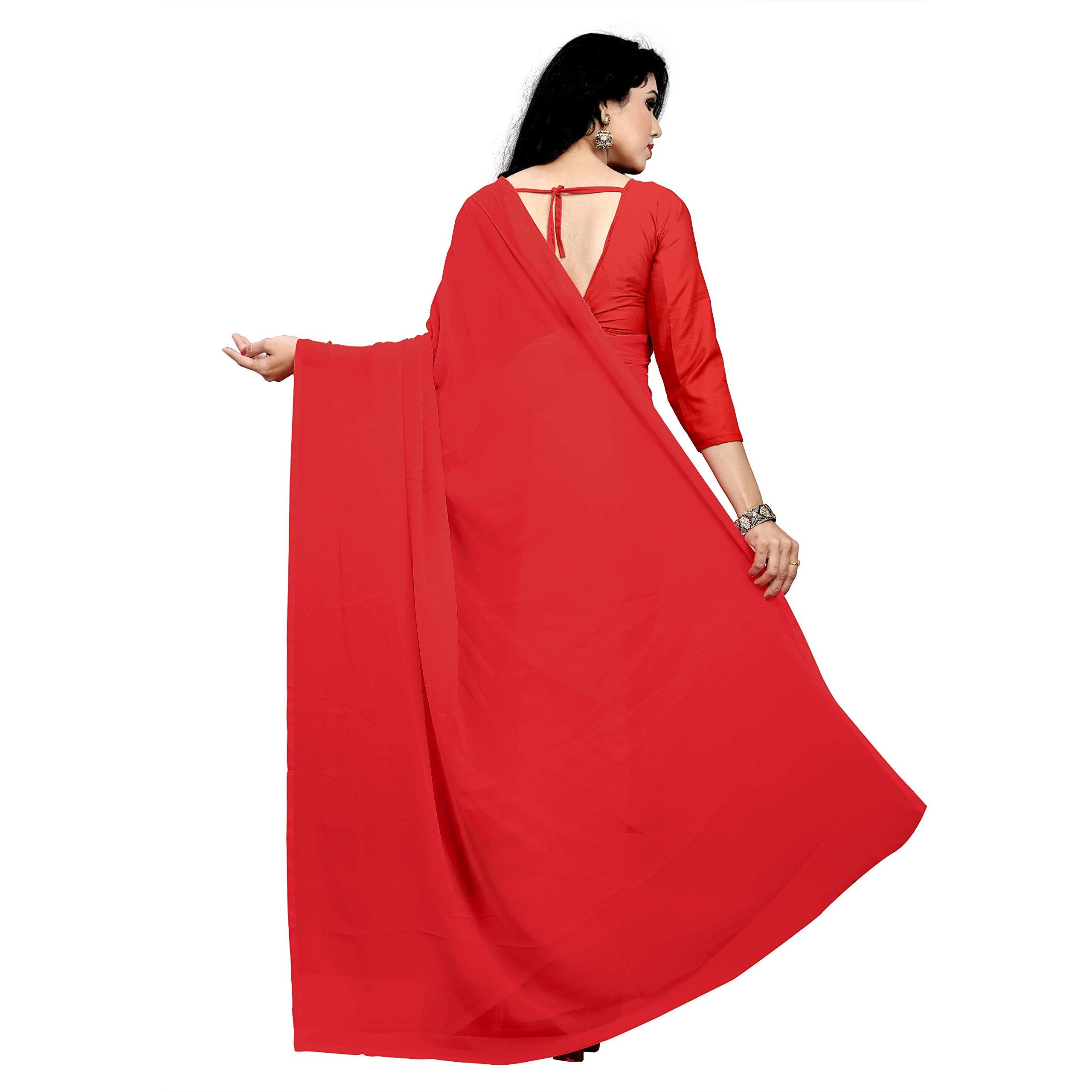 Sidhidata Textile Womens Georgette Saree With Unstitched Blouse Piece (Red)