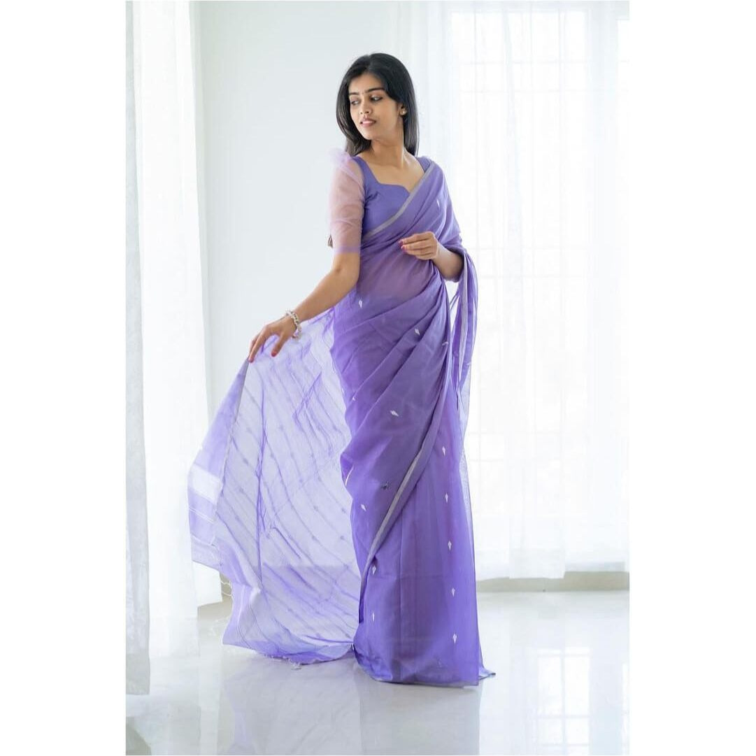 SGF11 Womens Kanjivaram Soft Cotton Linen Silk Saree With Blouse Piece (Lavender)