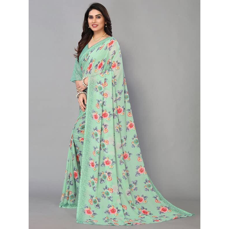 Satrani Womens Knit Pure Georgette Saree (2685S1118N_Mint Green)