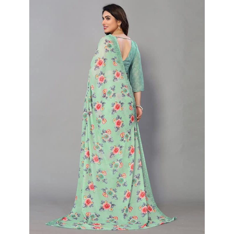 Satrani Womens Knit Pure Georgette Saree (2685S1118N_Mint Green)