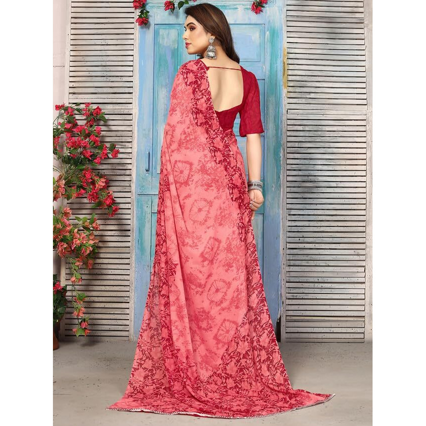 Satrani Georgette Womens Geoegette Floral Print Saree With Unstitched Blouse Piece (3112S2153Na_Maroon1)