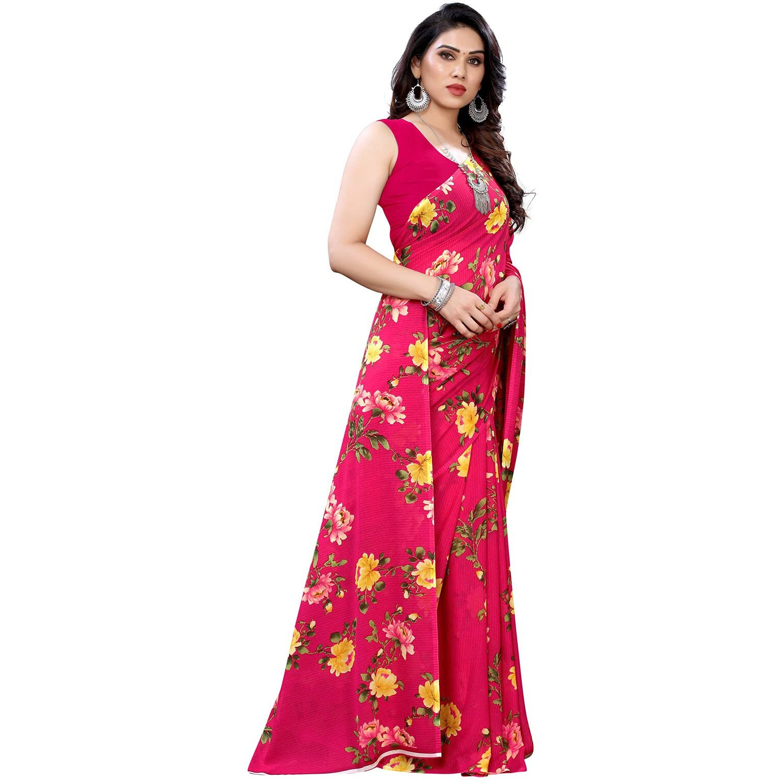 SIRIL Womens Georgette Floral Printed Saree with Blouse Piece (1955S348_ Beet Red)