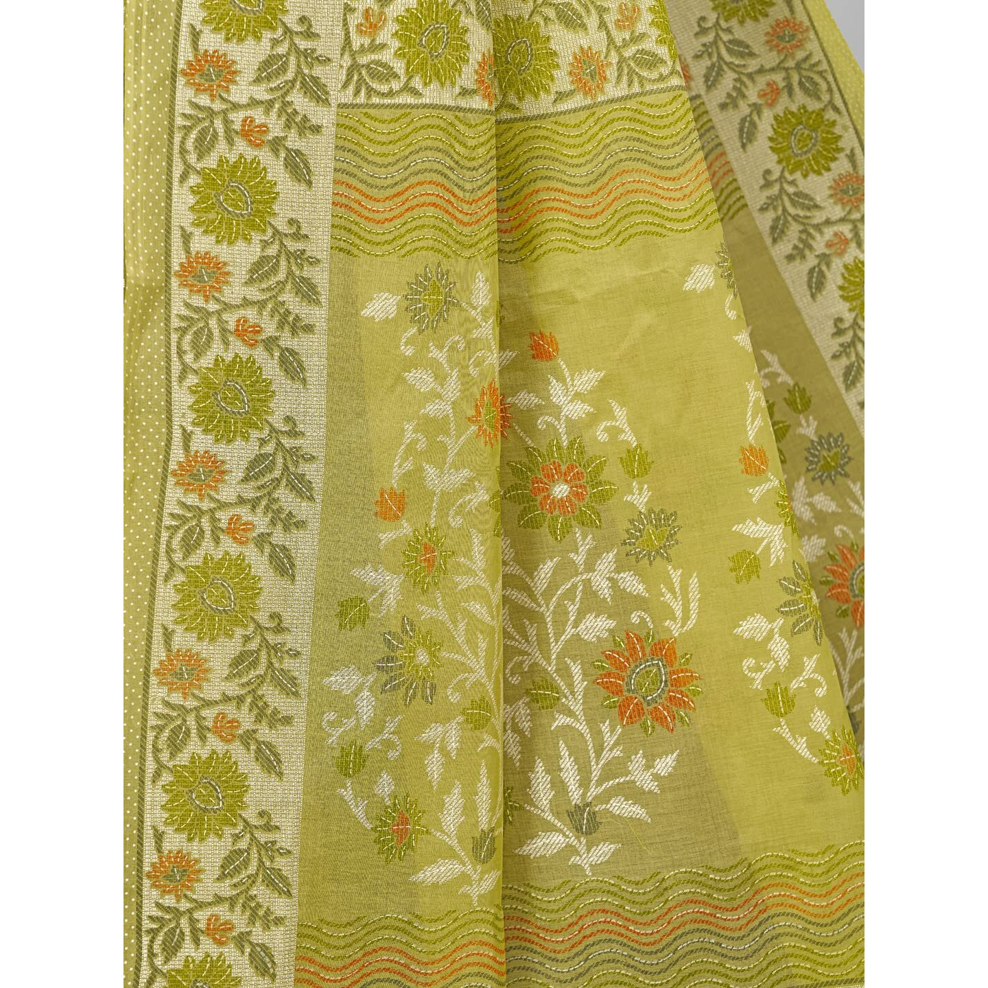 RATAN Pure Cotton Printed Mulmul Saree for Women with Blouse Piece (BGM-BP-5872_Green)