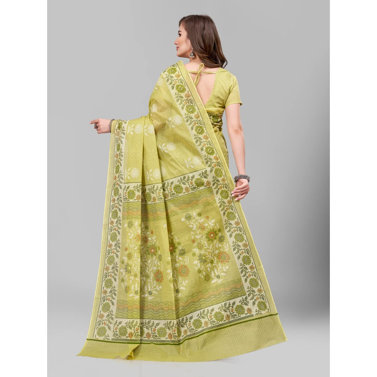 RATAN Pure Cotton Printed Mulmul Saree for Women with Blouse Piece (BGM-BP-5872_Green)