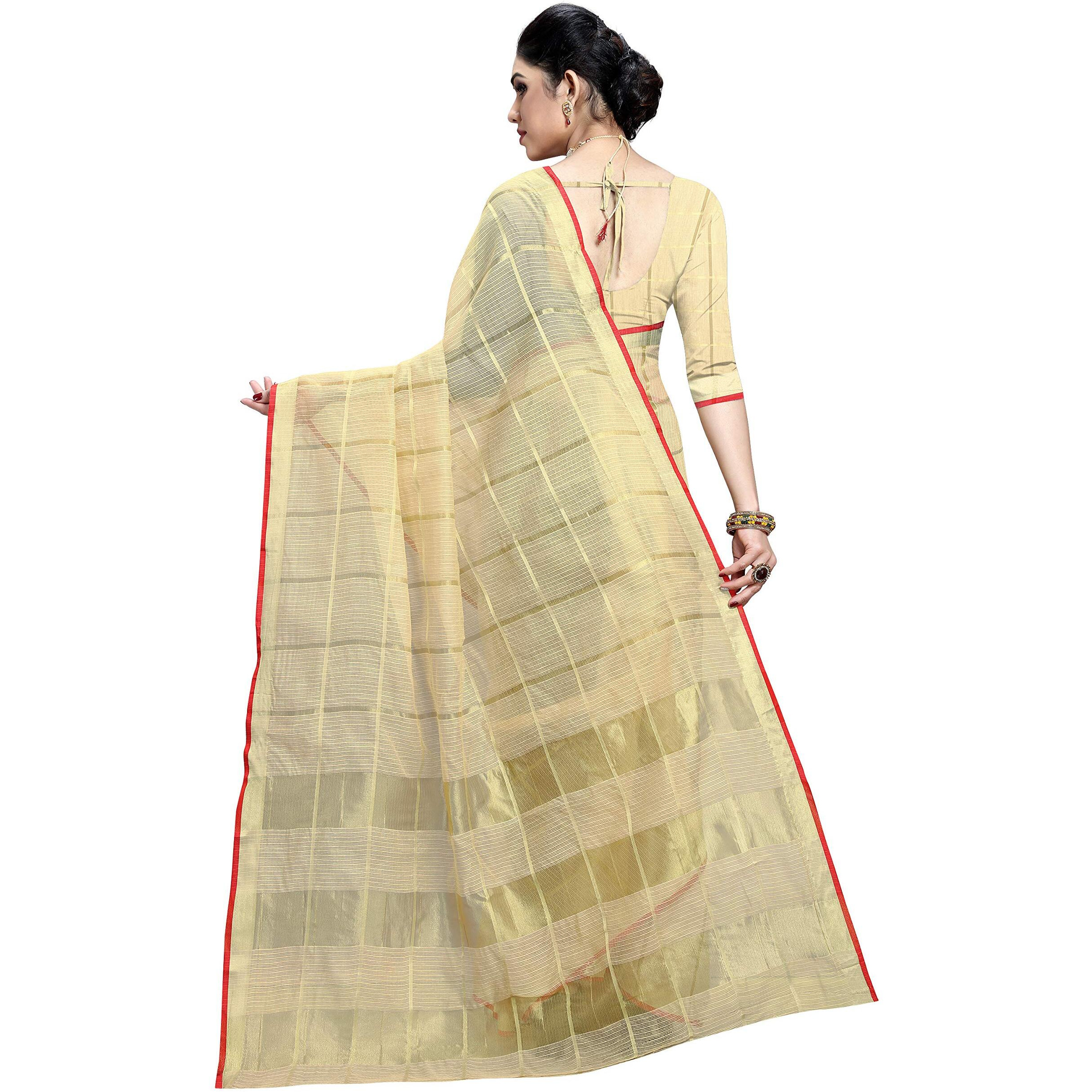 Sidhidata Textile Womens Kota Doria Cotton Saree With Blouse Piece (C Chiku)